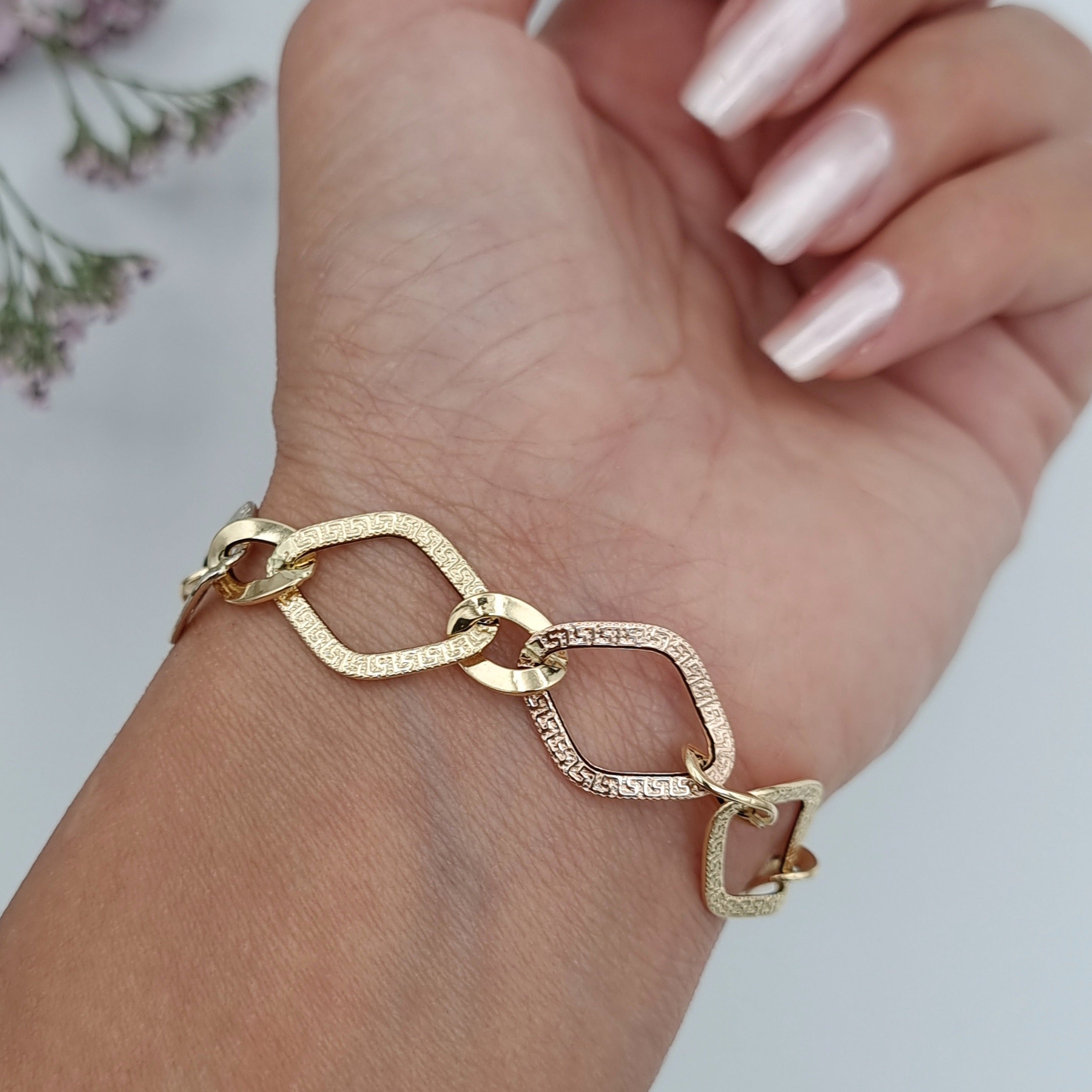 18K Pure Gold Big Oval Linked Bracelet