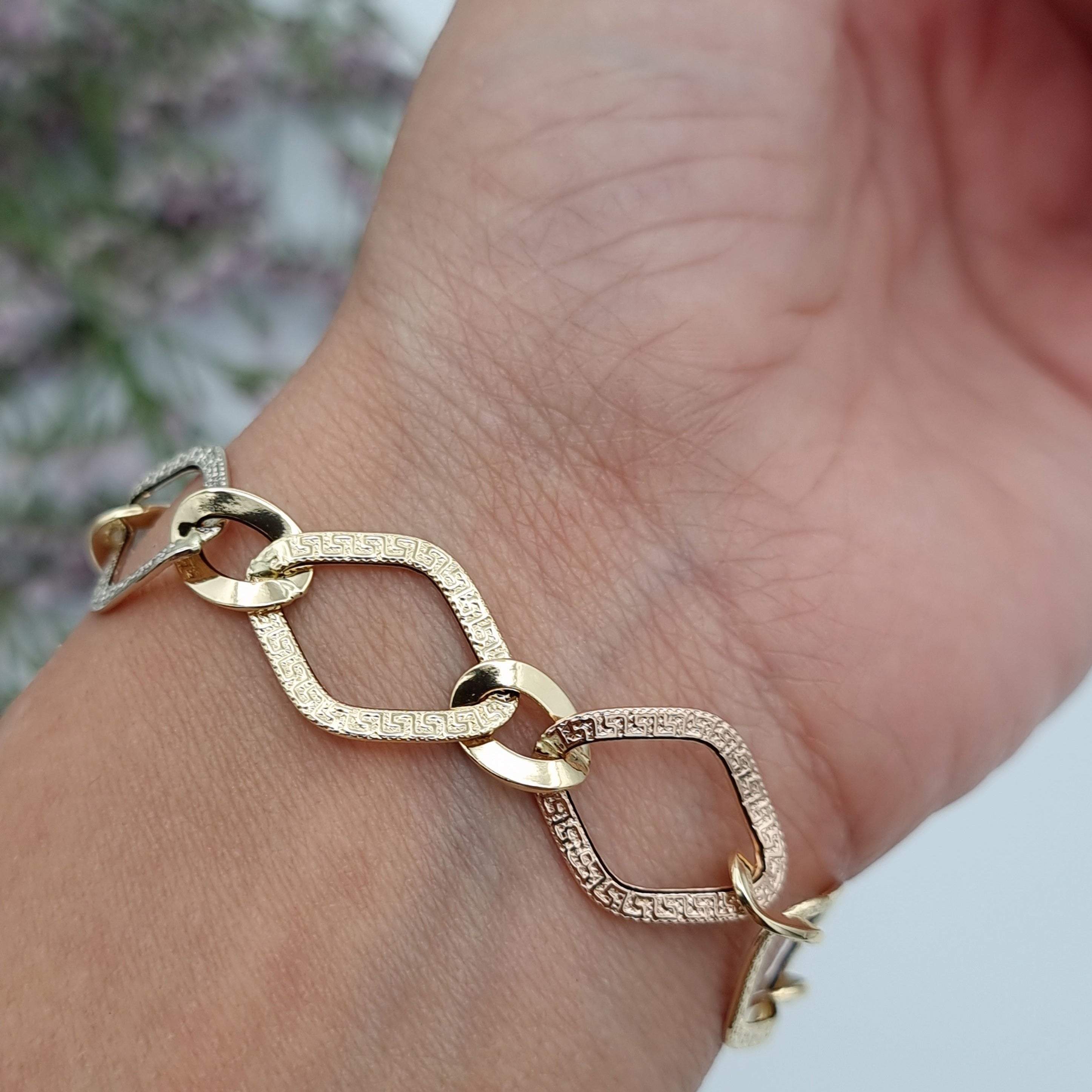 18K Pure Gold Big Oval Linked Bracelet