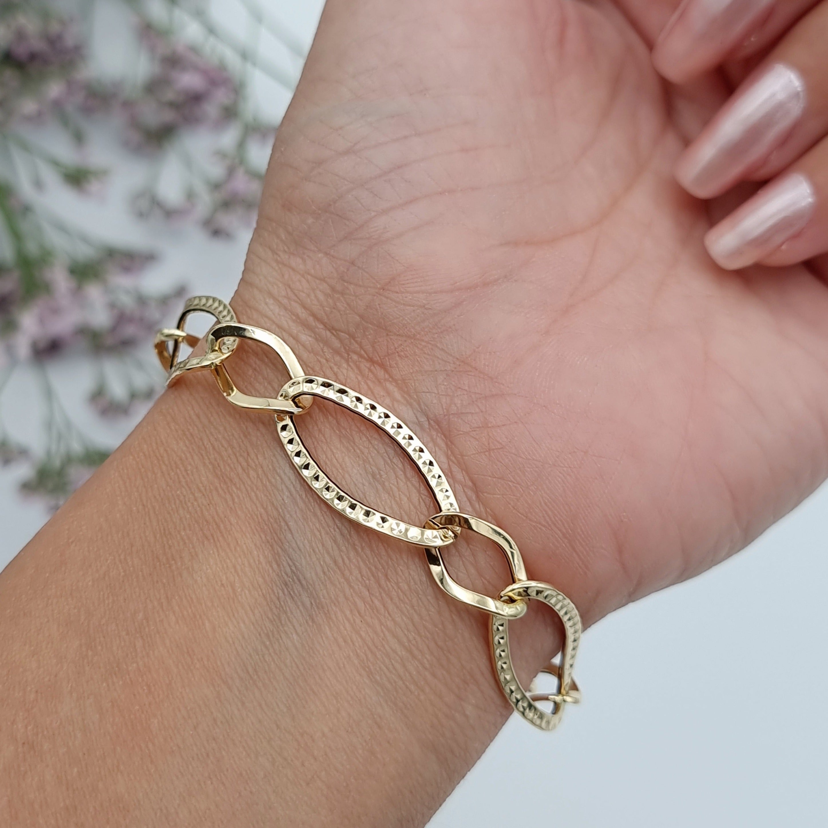 18K Pure Gold Big Oval Linked Bracelet