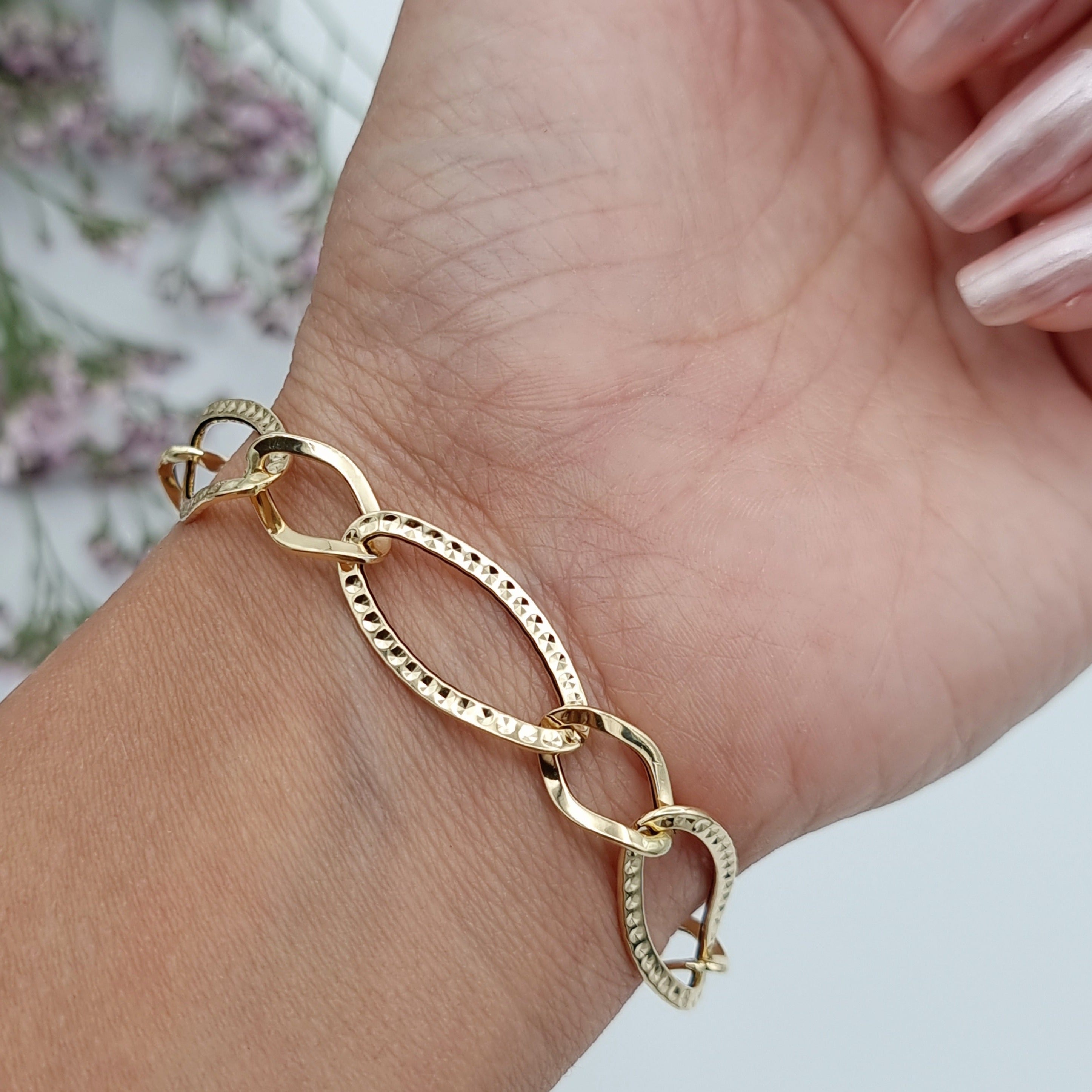 18K Pure Gold Big Oval Linked Bracelet