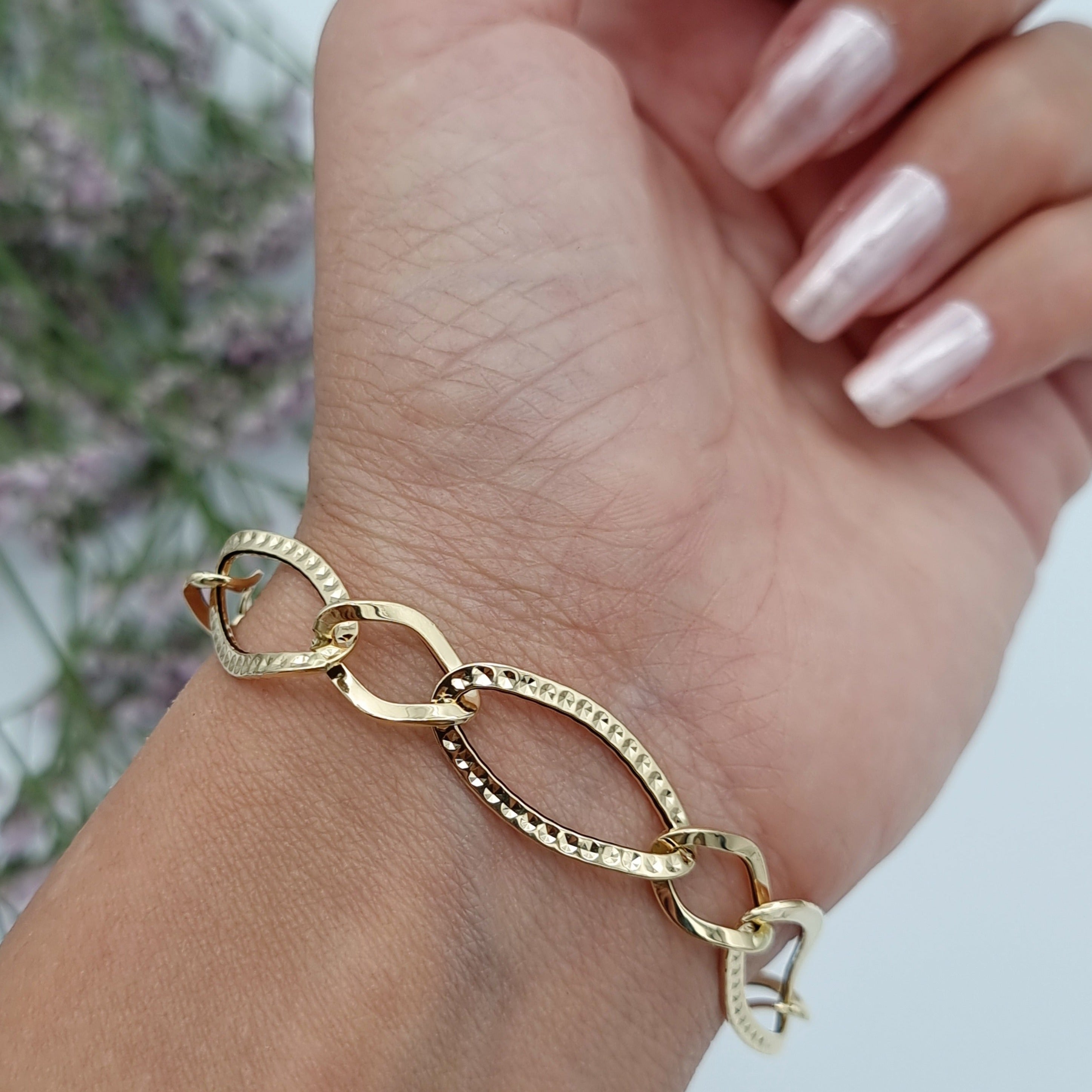 18K Pure Gold Big Oval Linked Bracelet