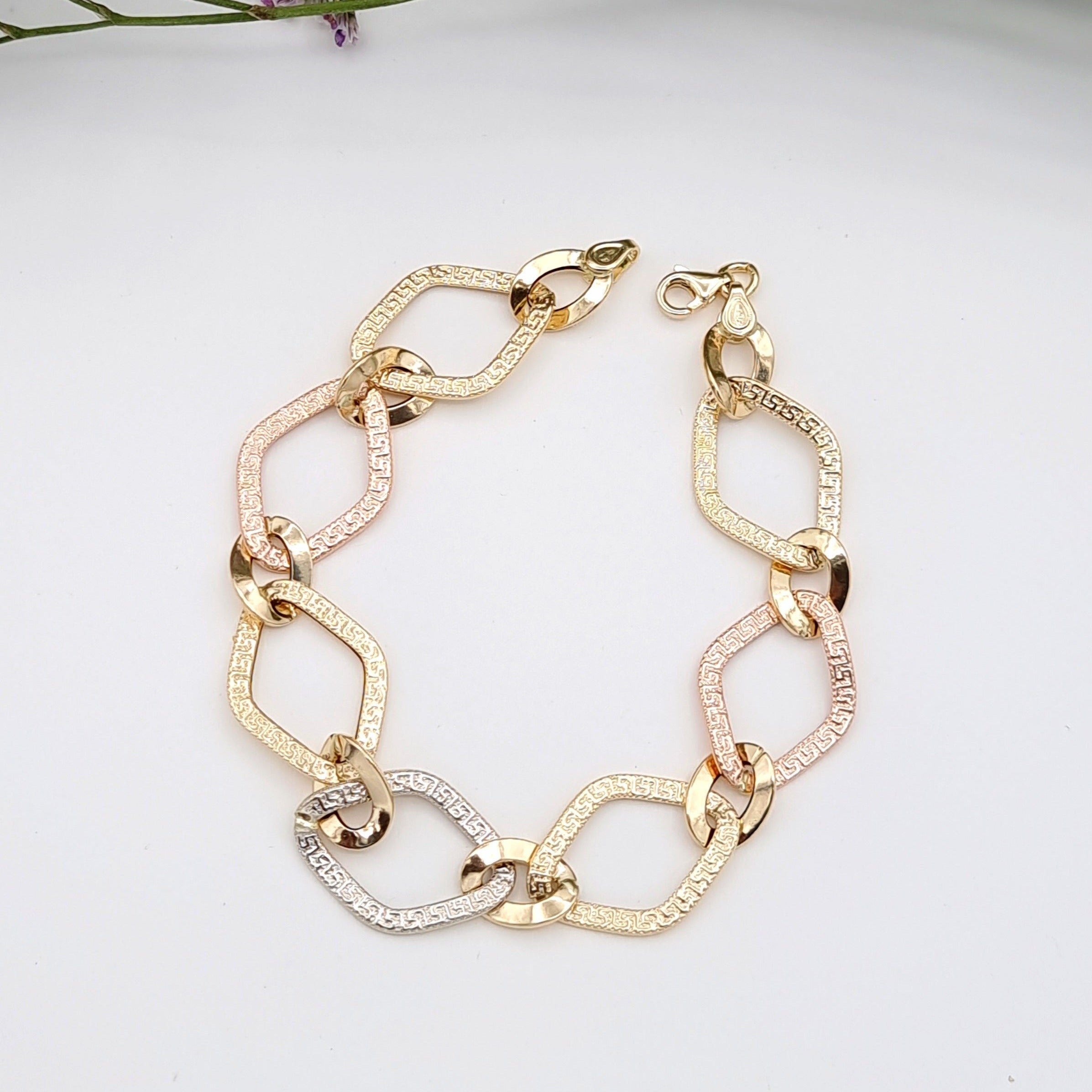 18K Pure Gold Big Oval Linked Bracelet