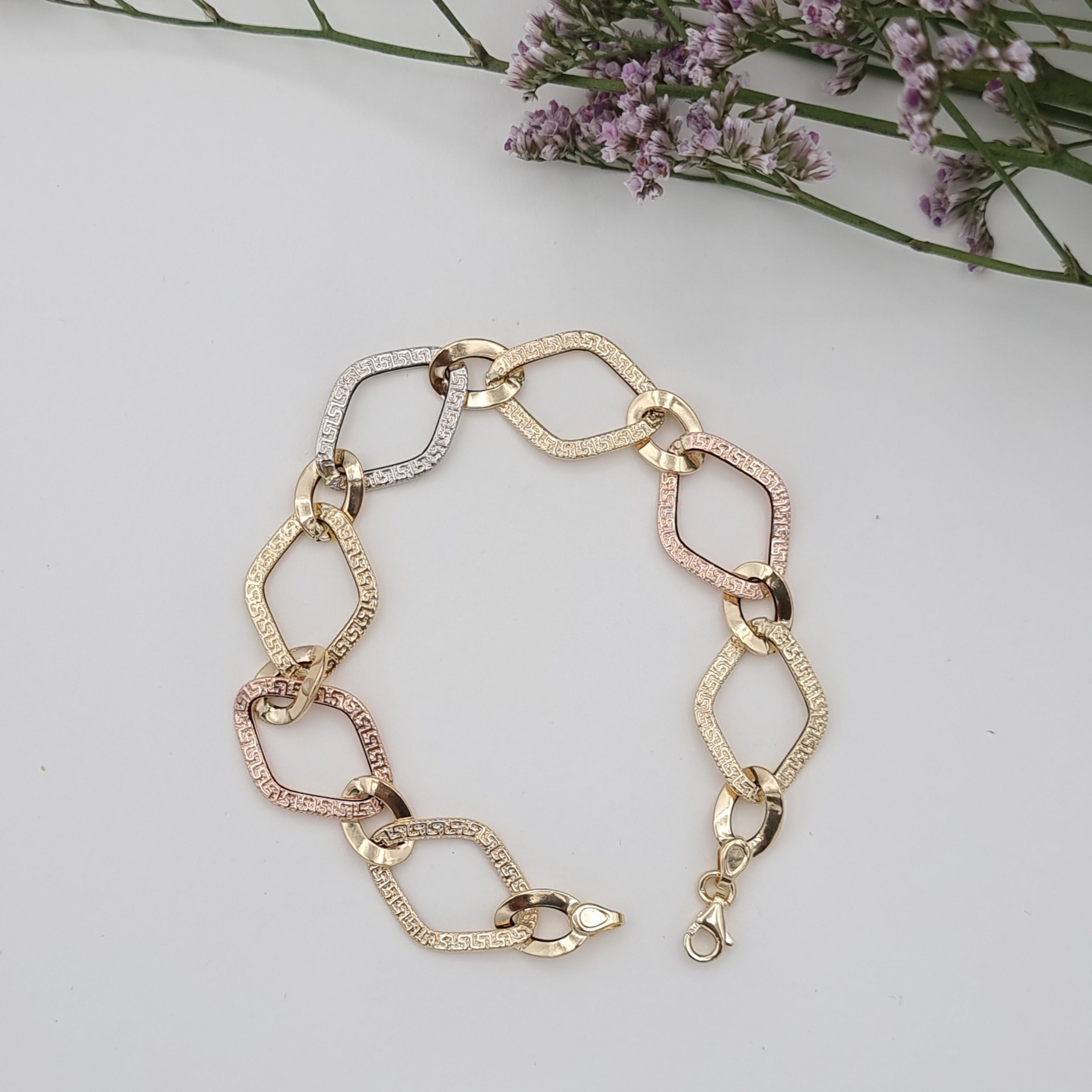 18K Pure Gold Big Oval Linked Bracelet