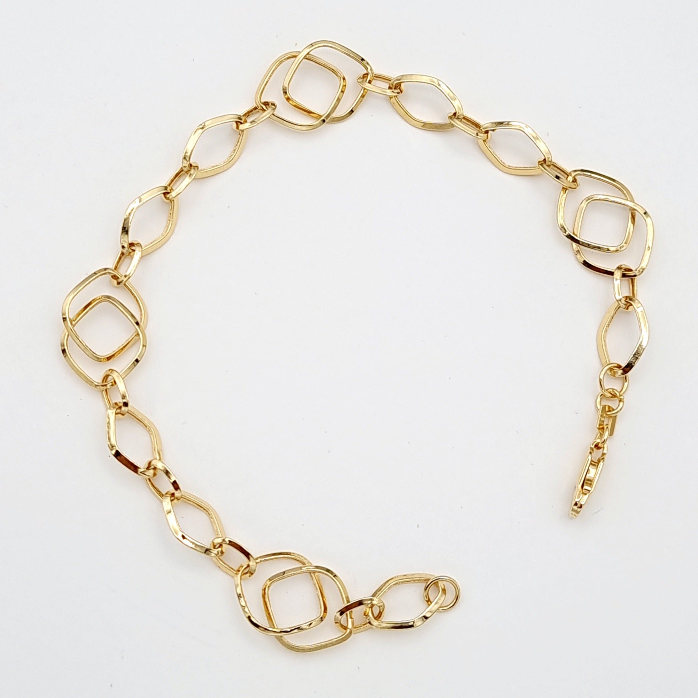 18K Pure Gold Linked Square Oval Bracelet