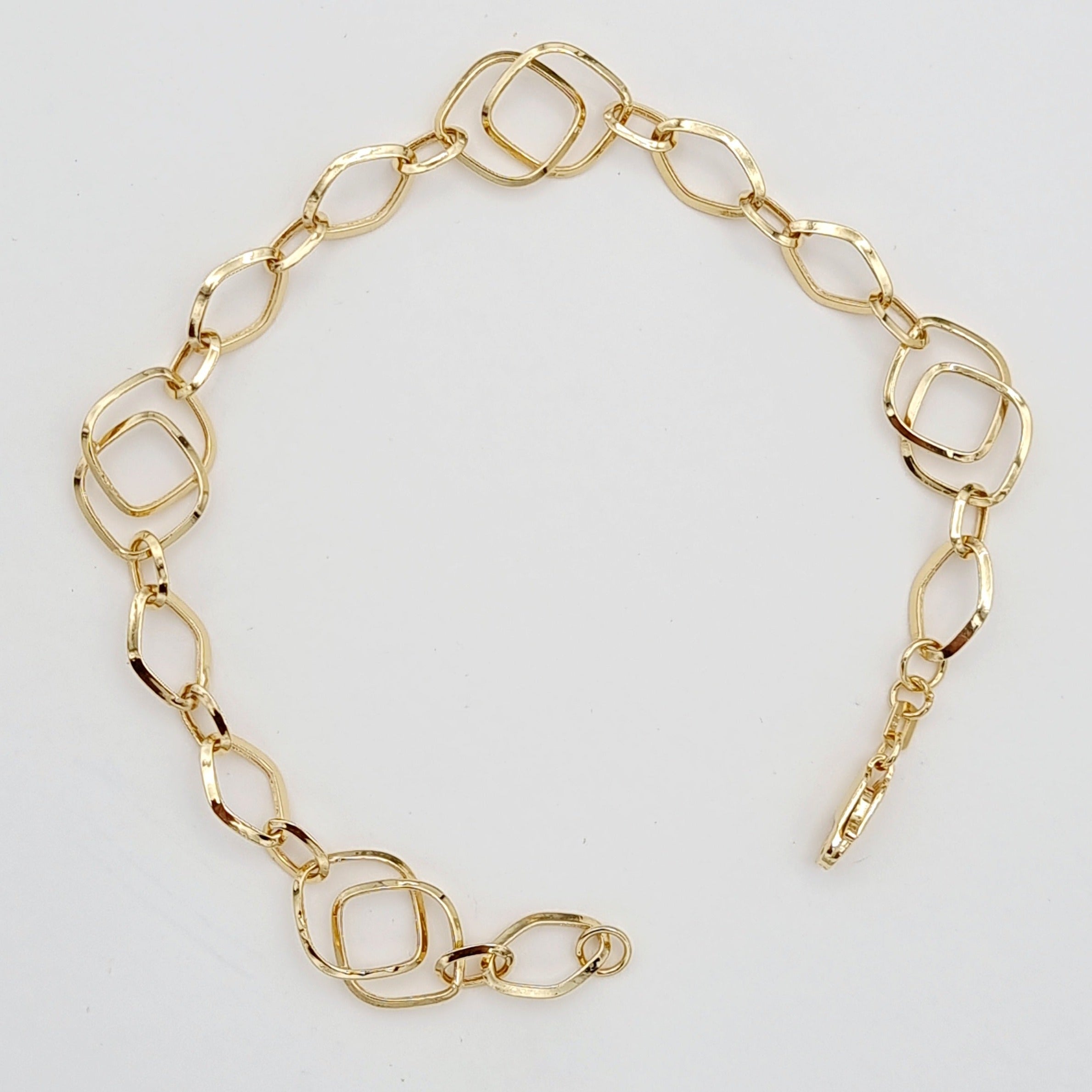 18K Pure Gold Linked Square Oval Bracelet