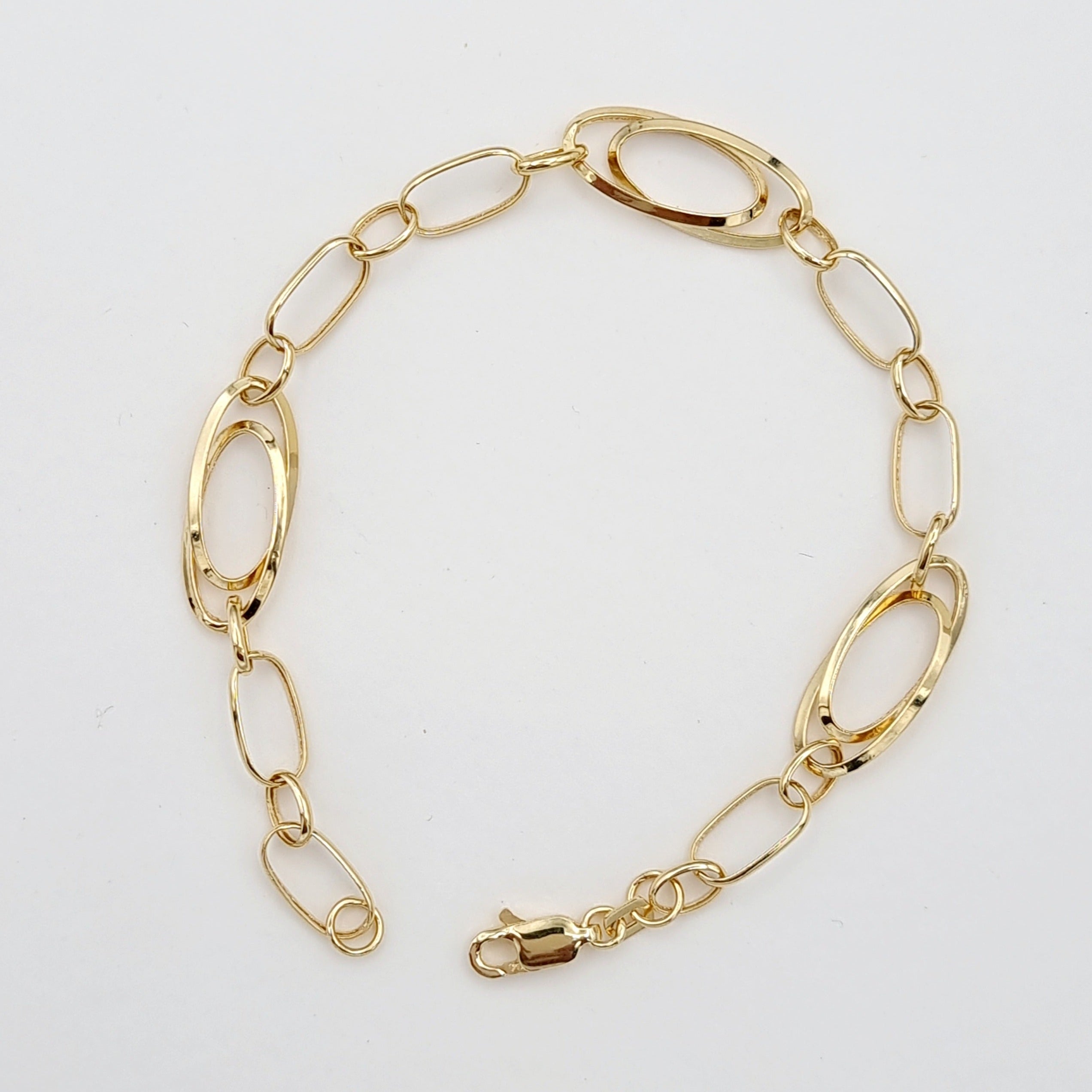 18K Pure Gold Linked Square Oval Bracelet