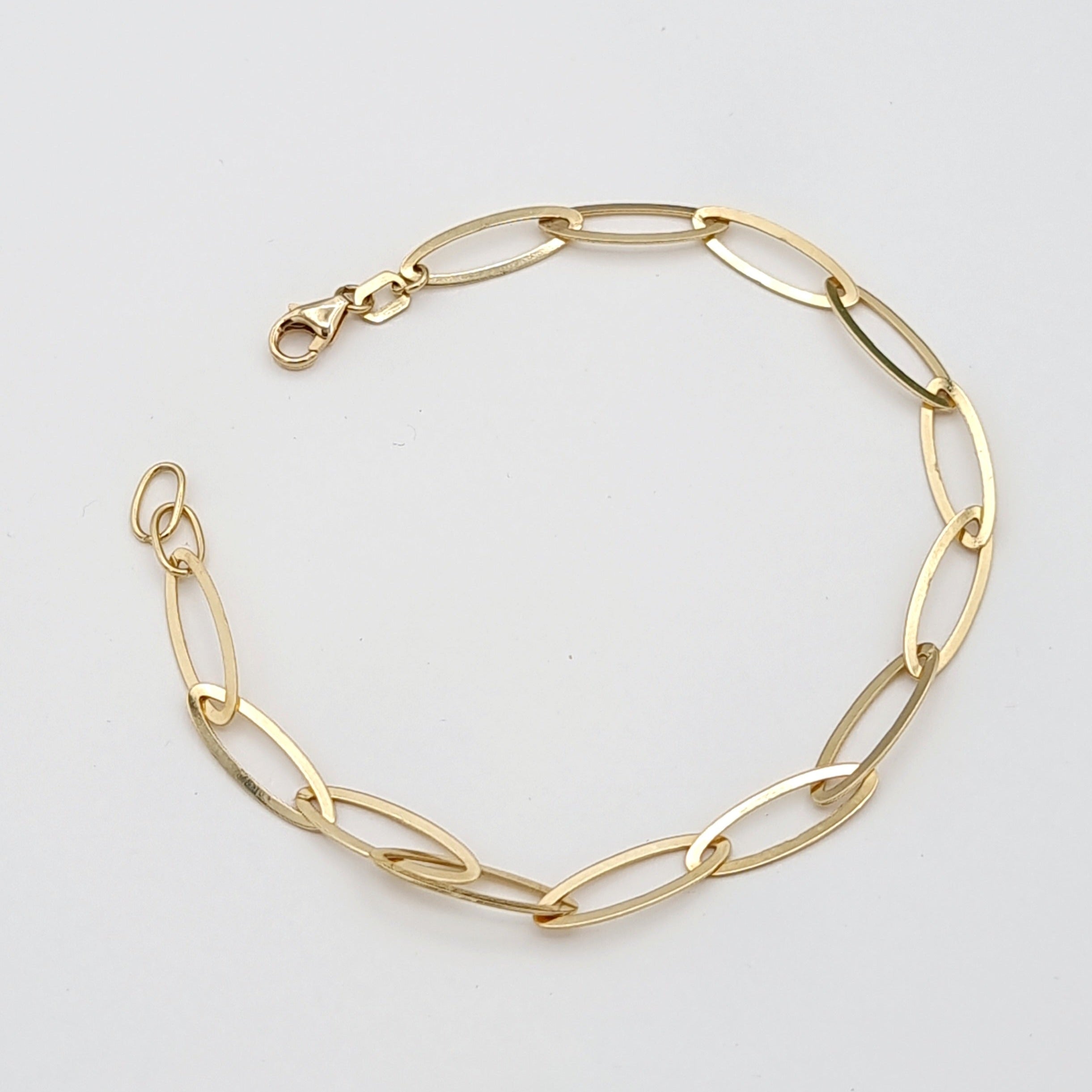 18K Pure Gold Long Oval Linked Bracelet