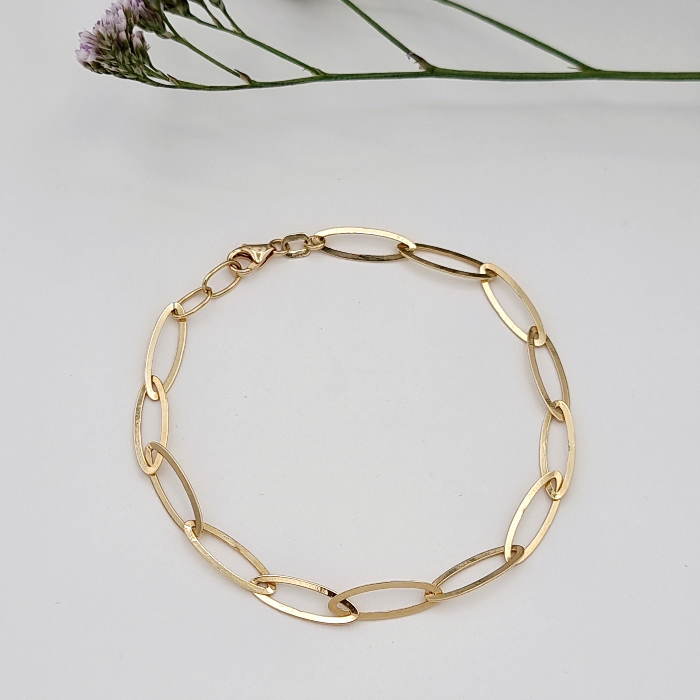 18K Pure Gold Long Oval Linked Bracelet