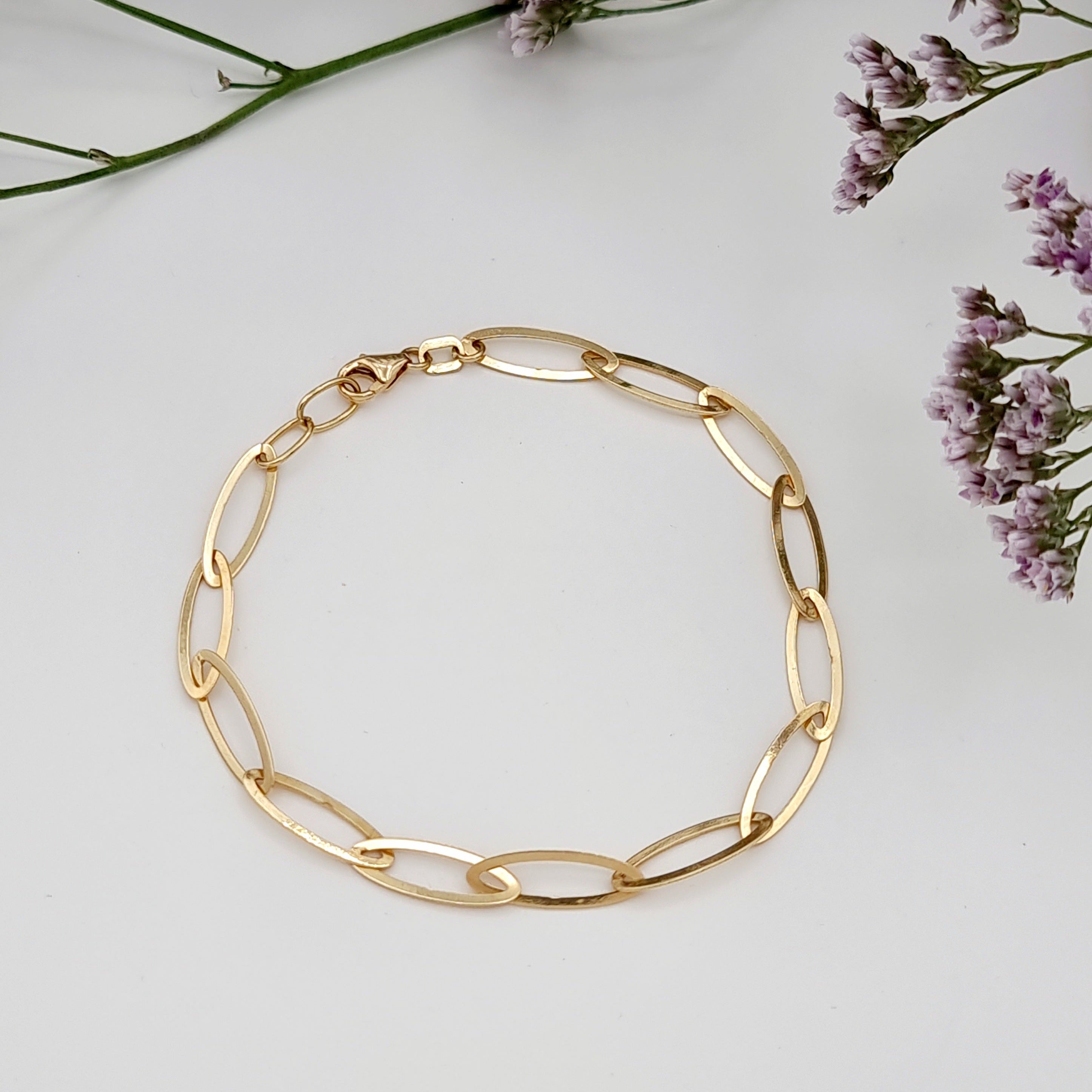 18K Pure Gold Long Oval Linked Bracelet