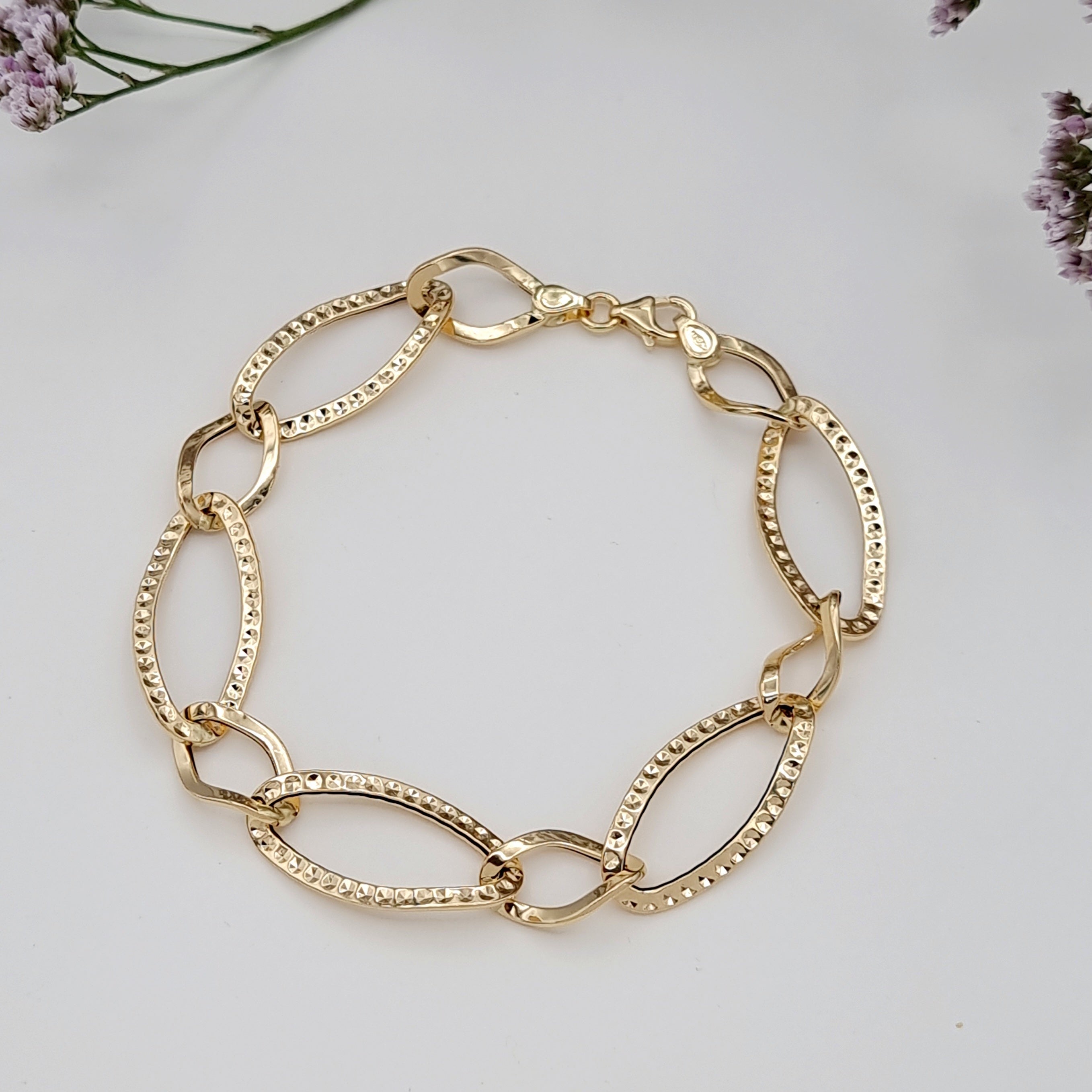 18K Pure Gold Big Oval Linked Bracelet