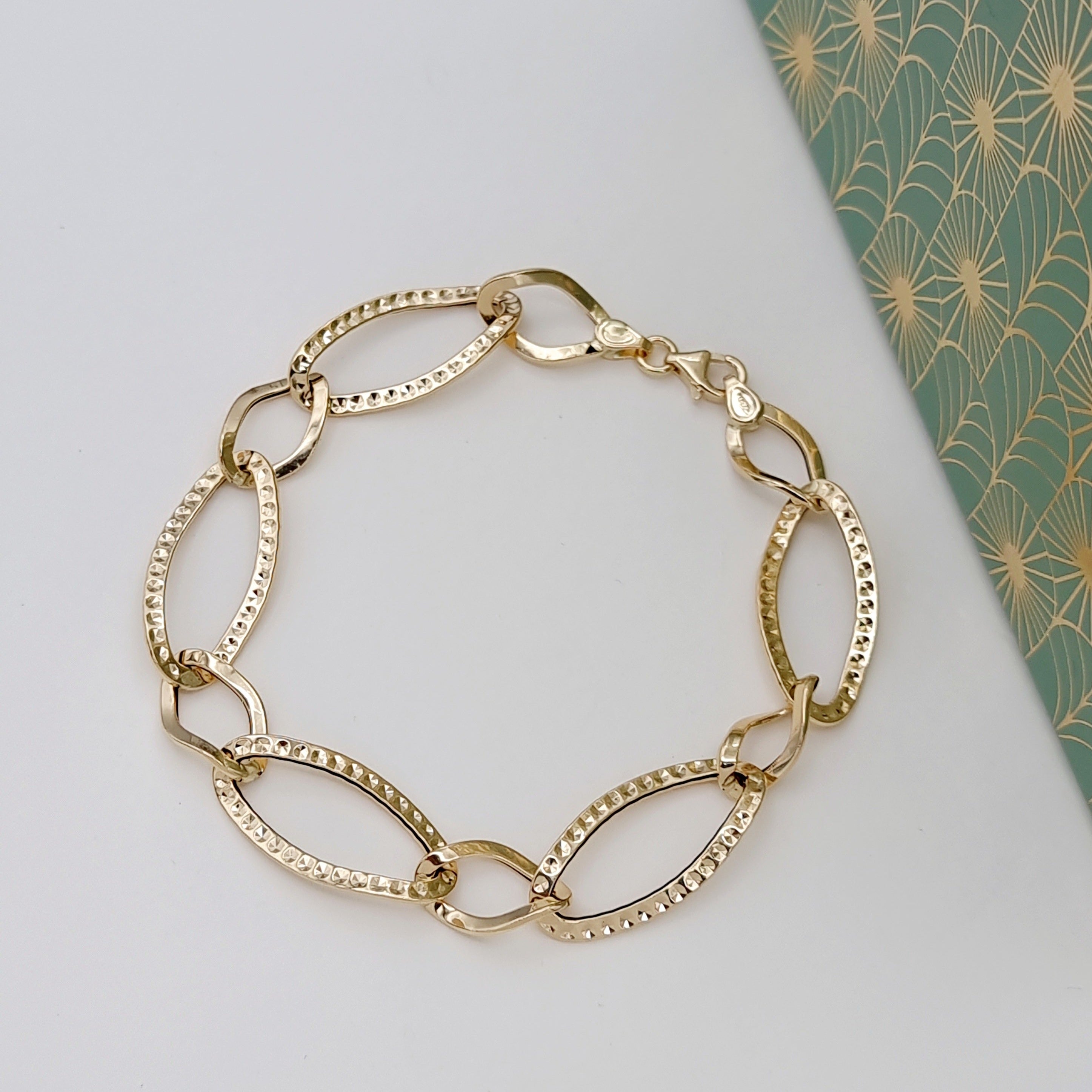 18K Pure Gold Big Oval Linked Bracelet