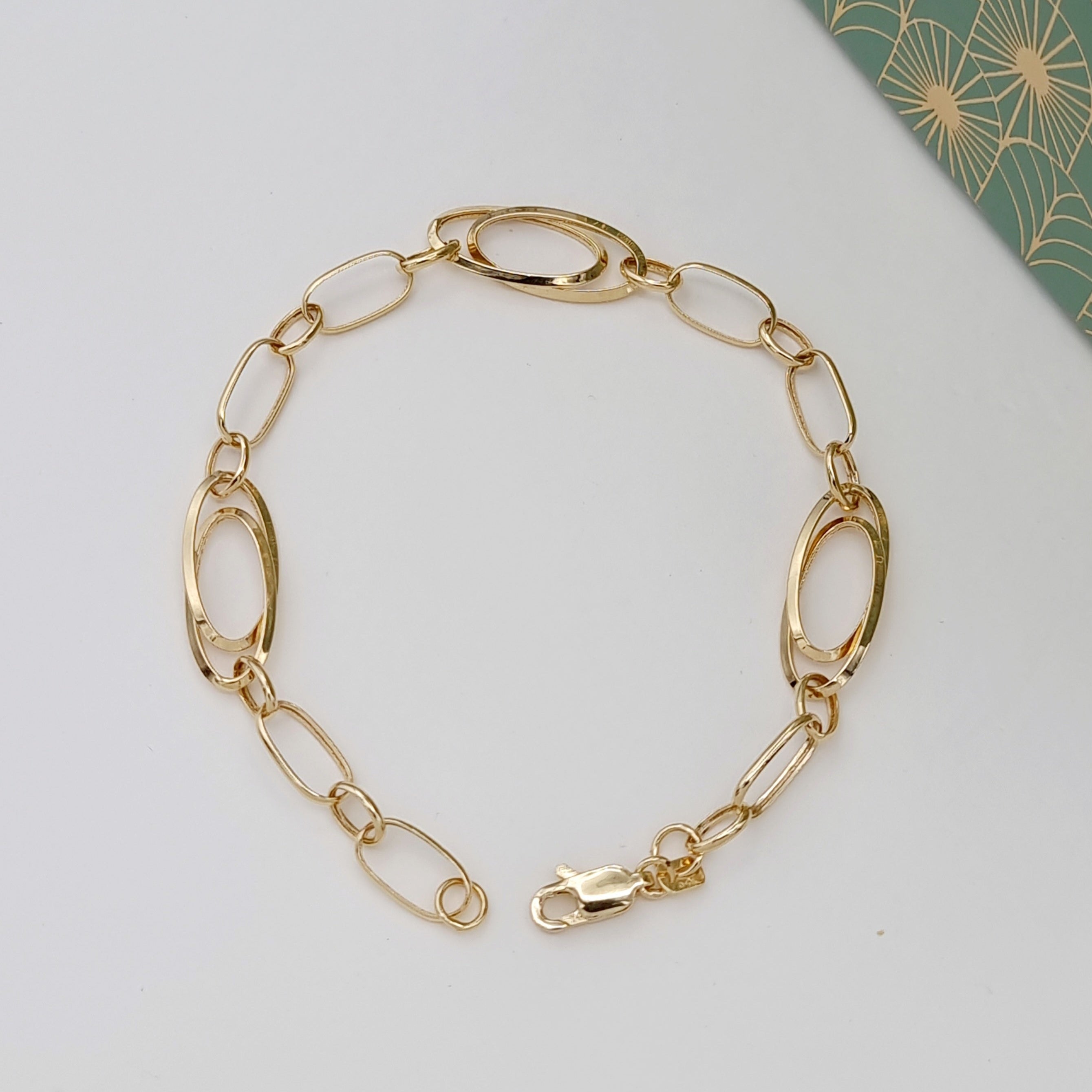 18K Pure Gold Linked Square Oval Bracelet