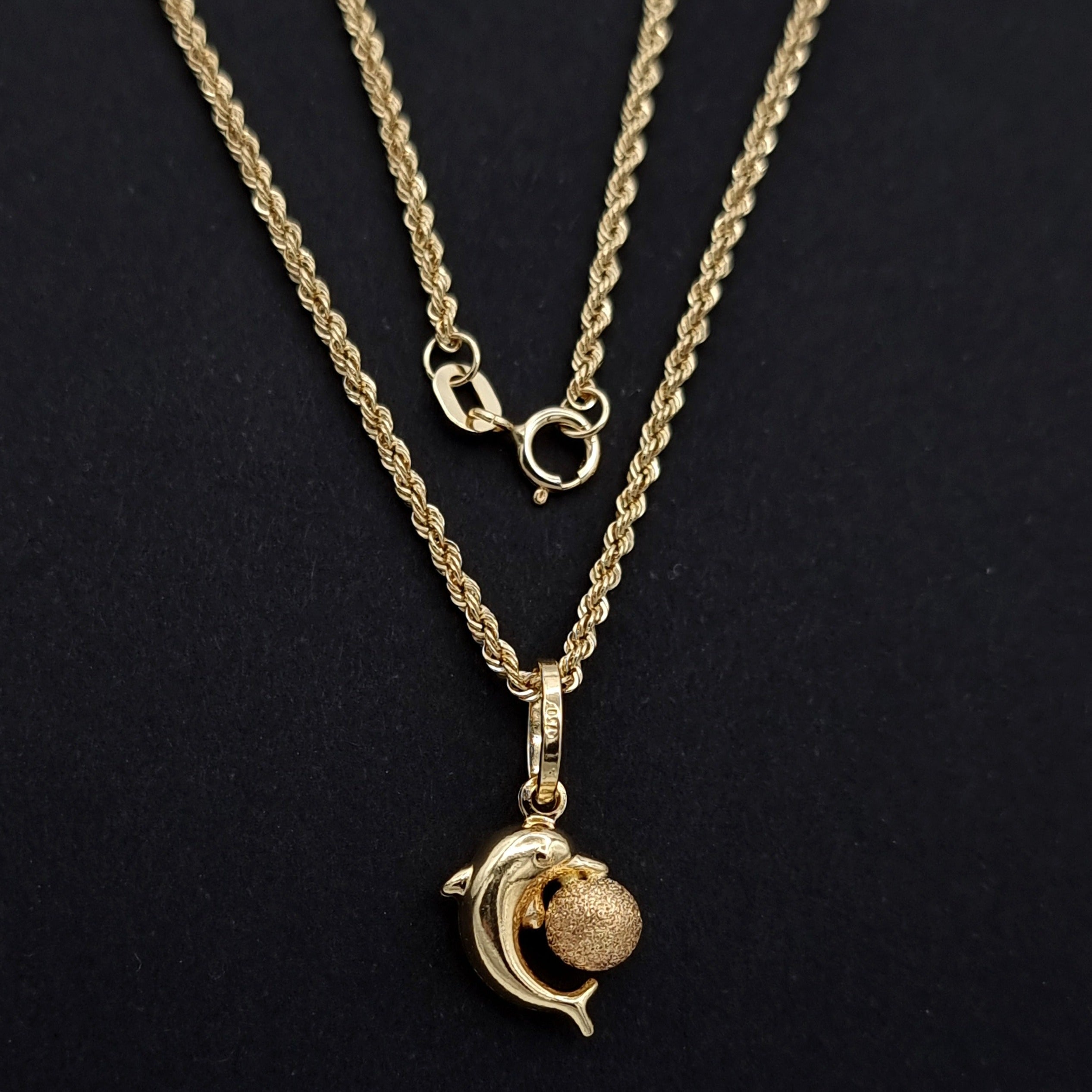 18K Pure Gold Dolphin Ball Necklace