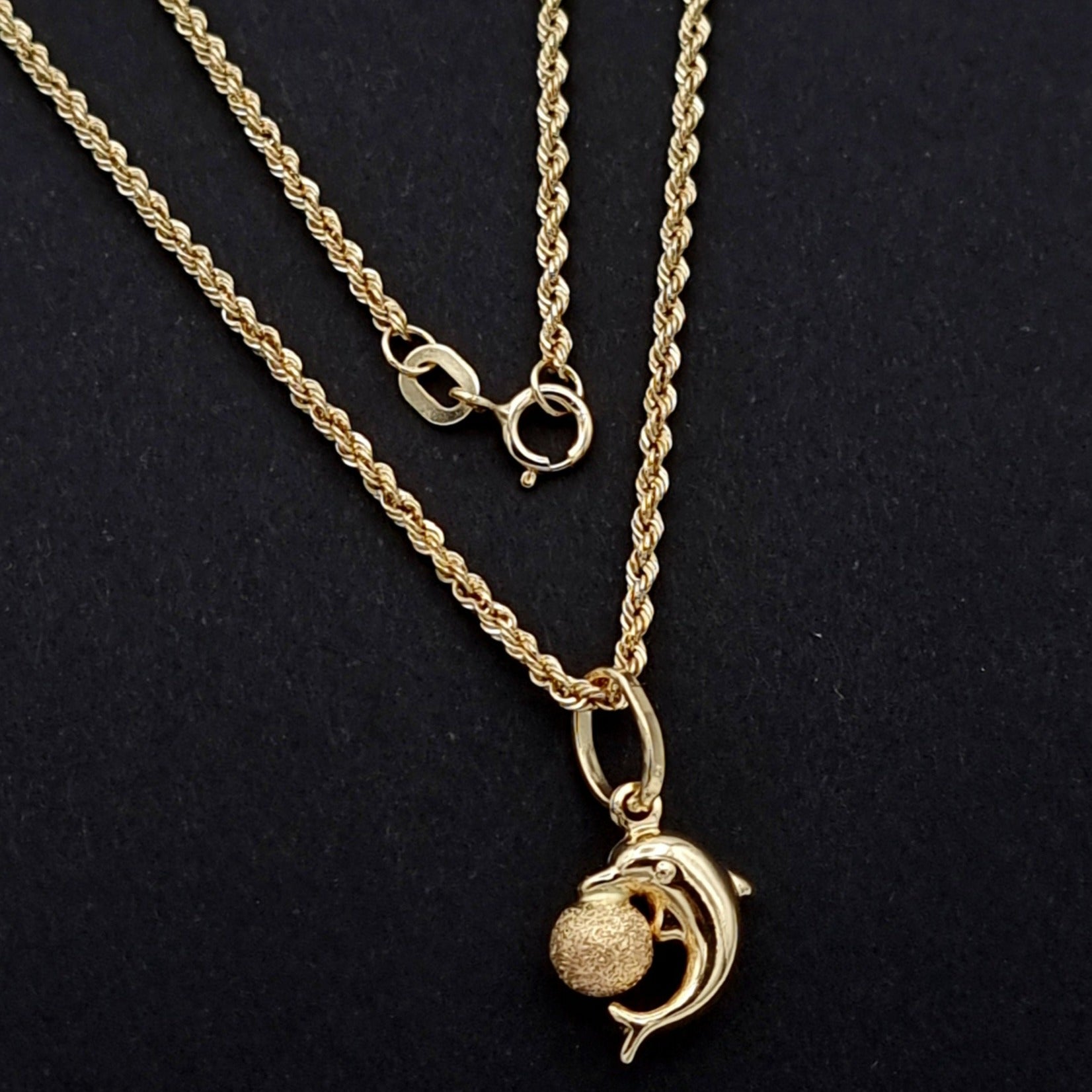 18K Pure Gold Dolphin Ball Necklace