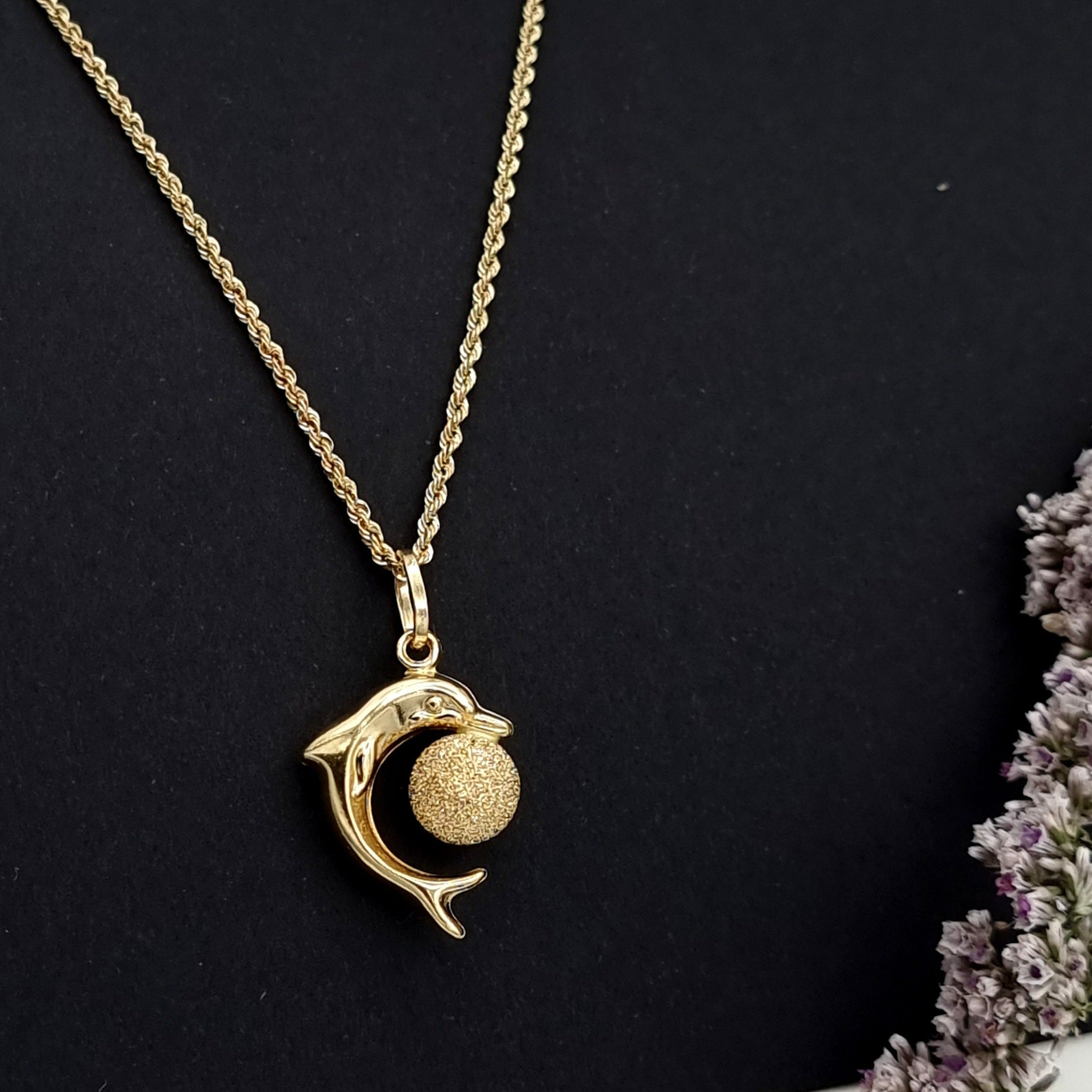 18K Pure Gold Dolphin Ball Necklace