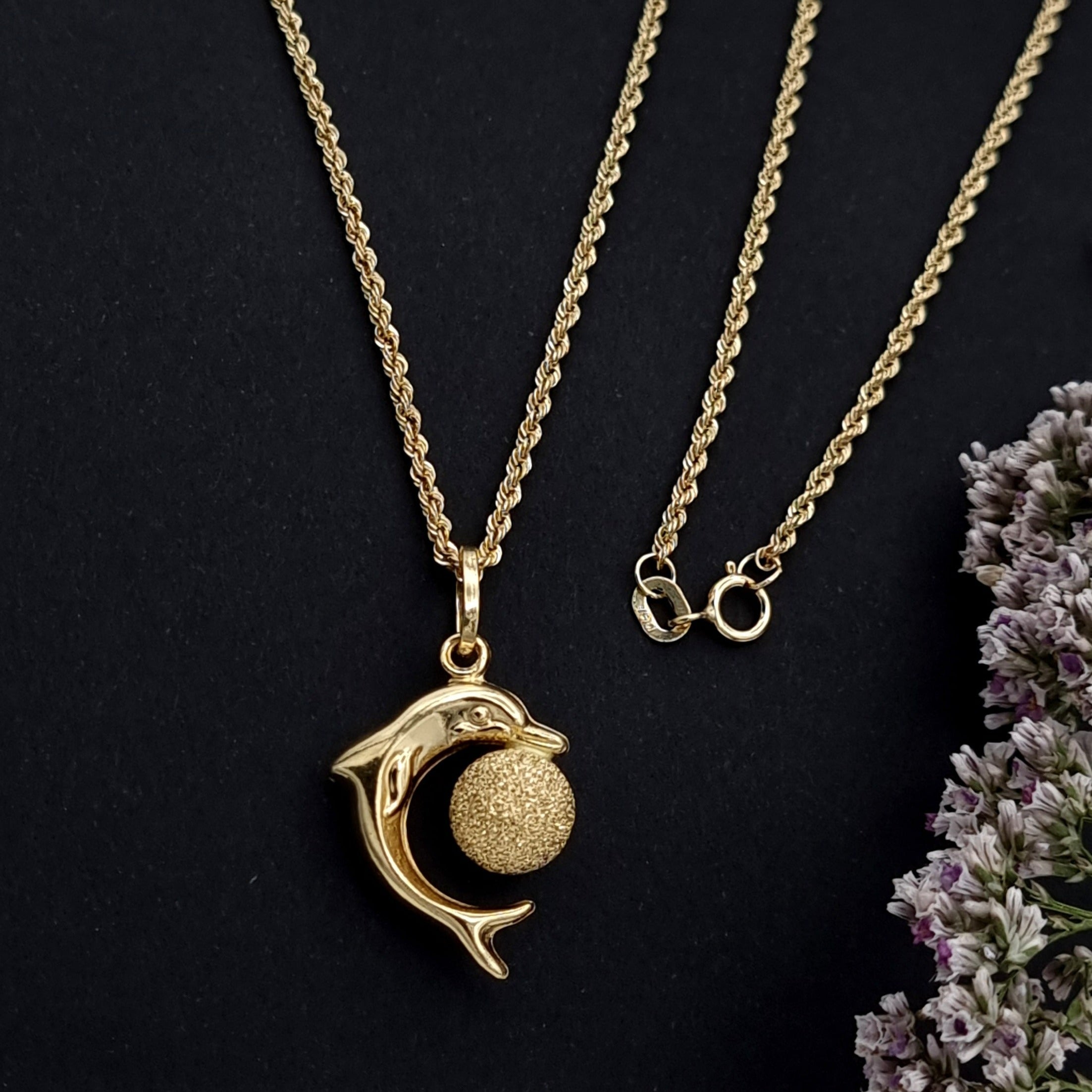 18K Pure Gold Dolphin Ball Necklace