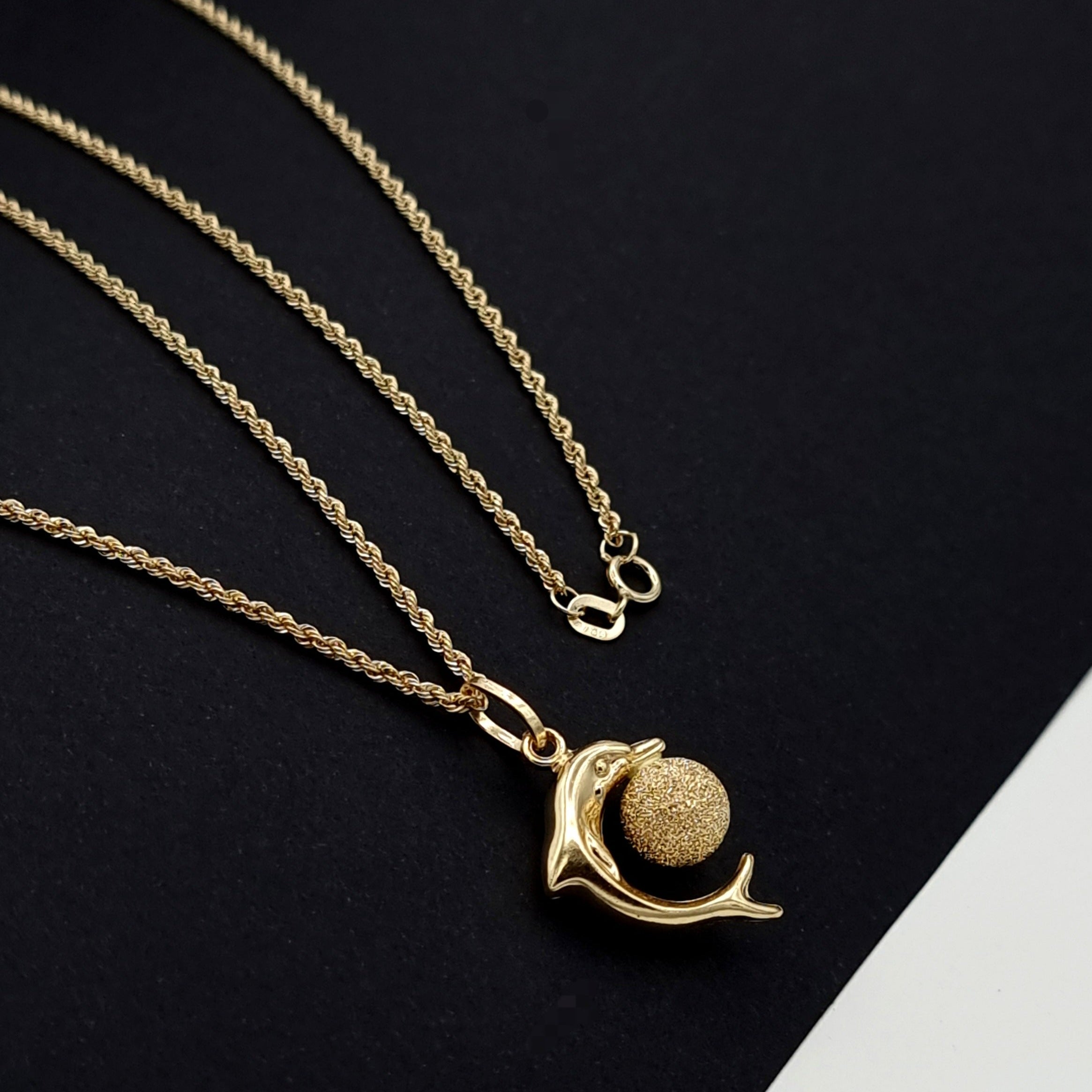 18K Pure Gold Dolphin Ball Necklace