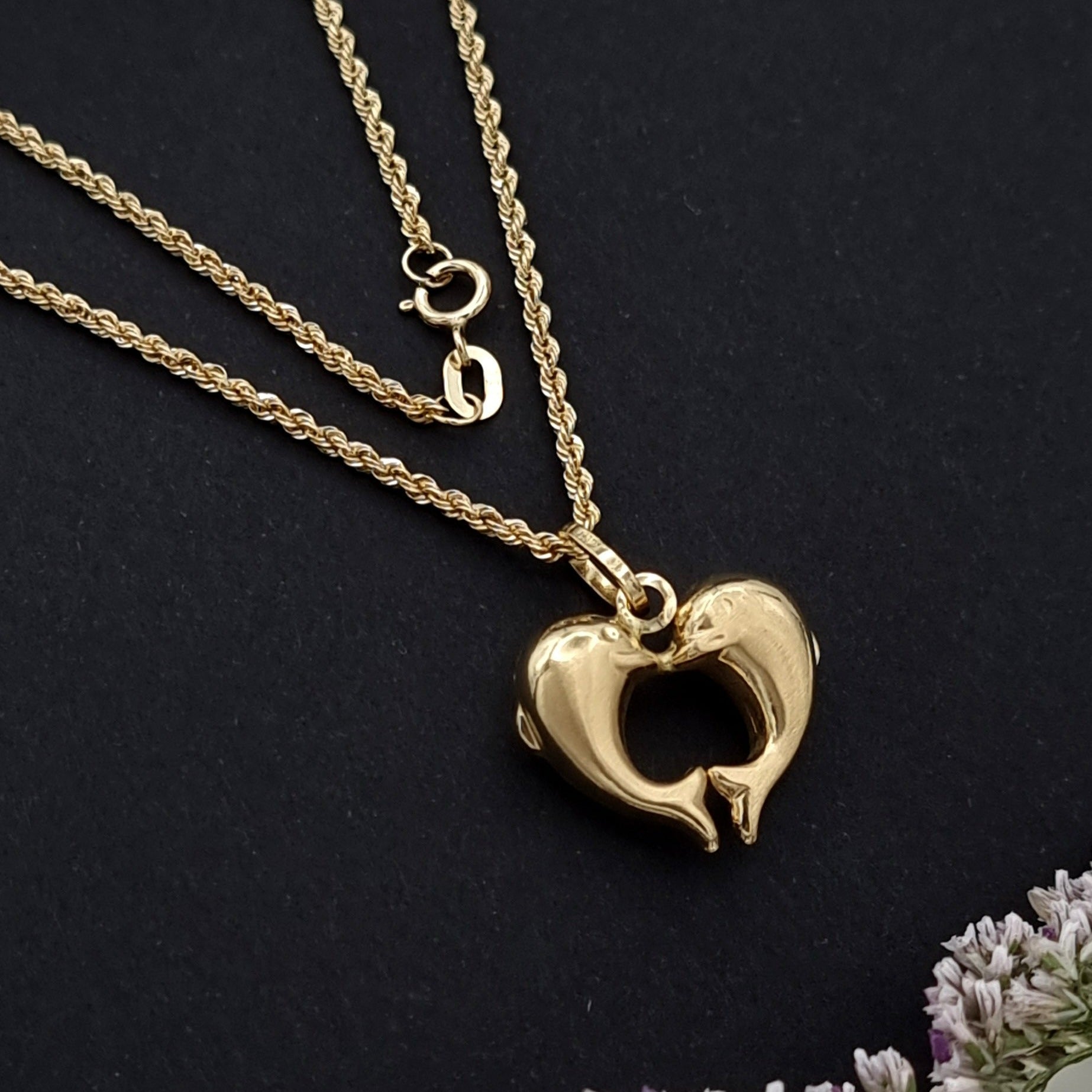 18K Pure Gold Double Dolphin Necklace