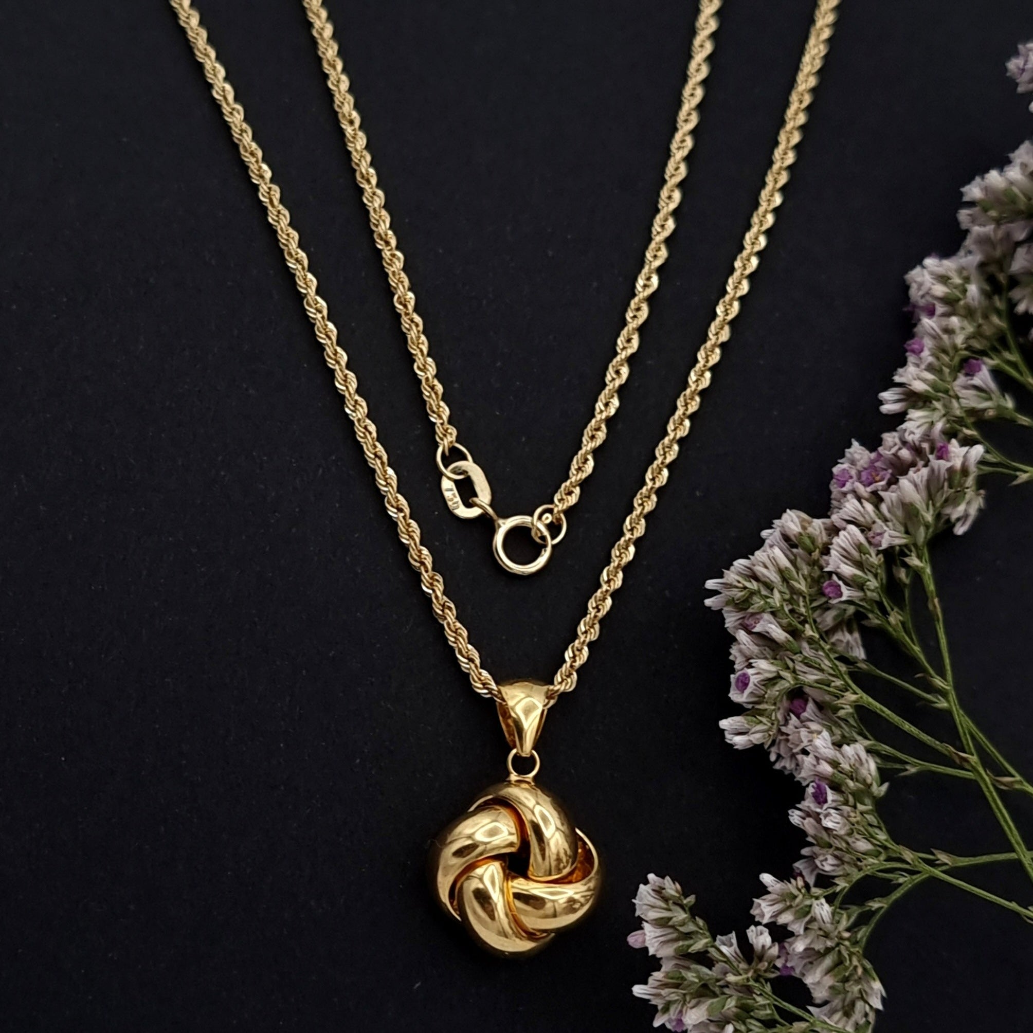 18K Pure Gold Twisted Flower Necklace