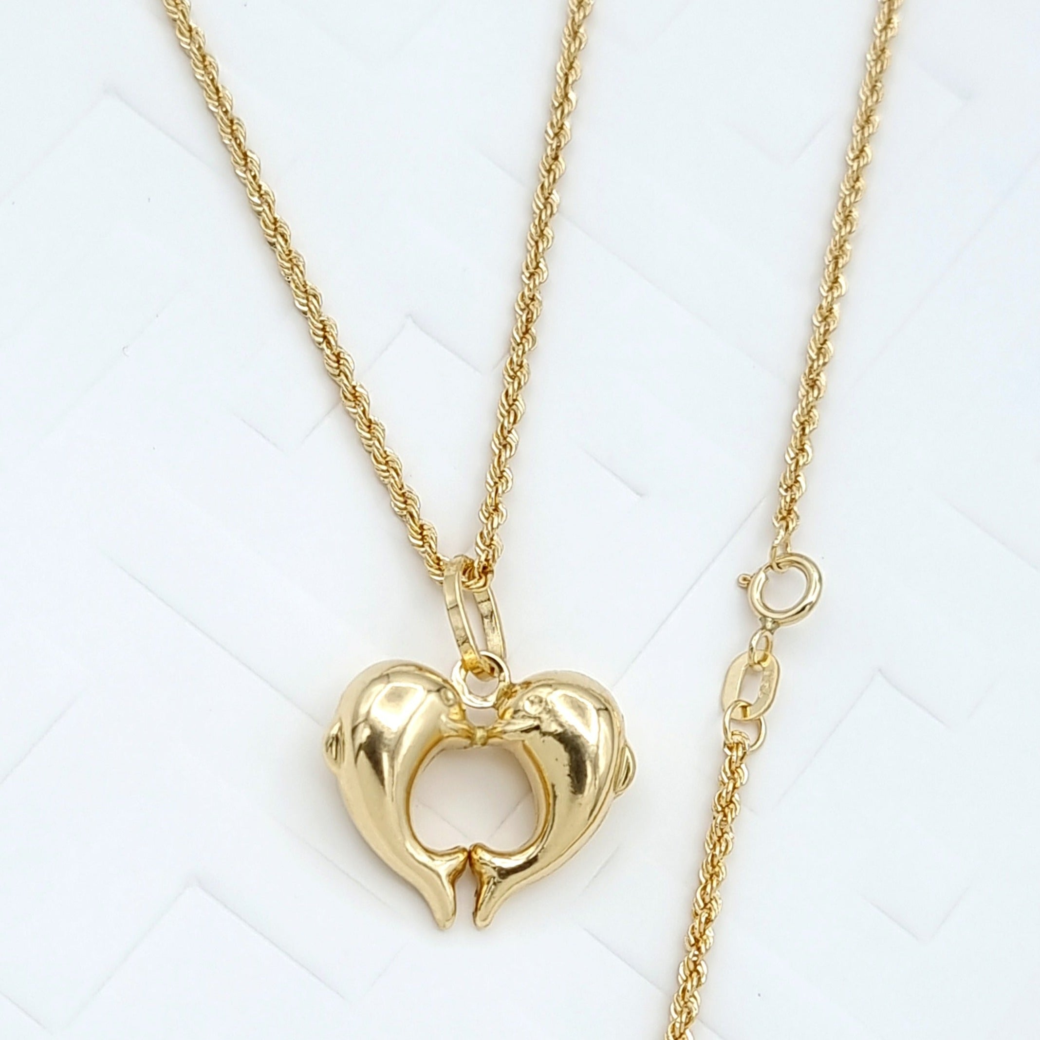 18K Pure Gold Double Dolphin Necklace