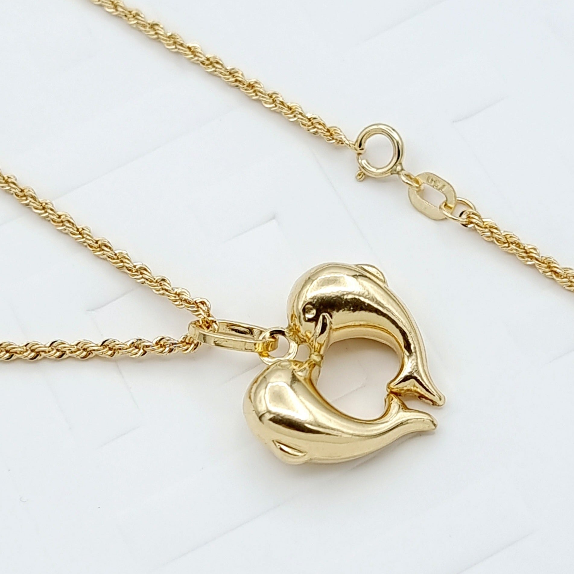 18K Pure Gold Double Dolphin Necklace