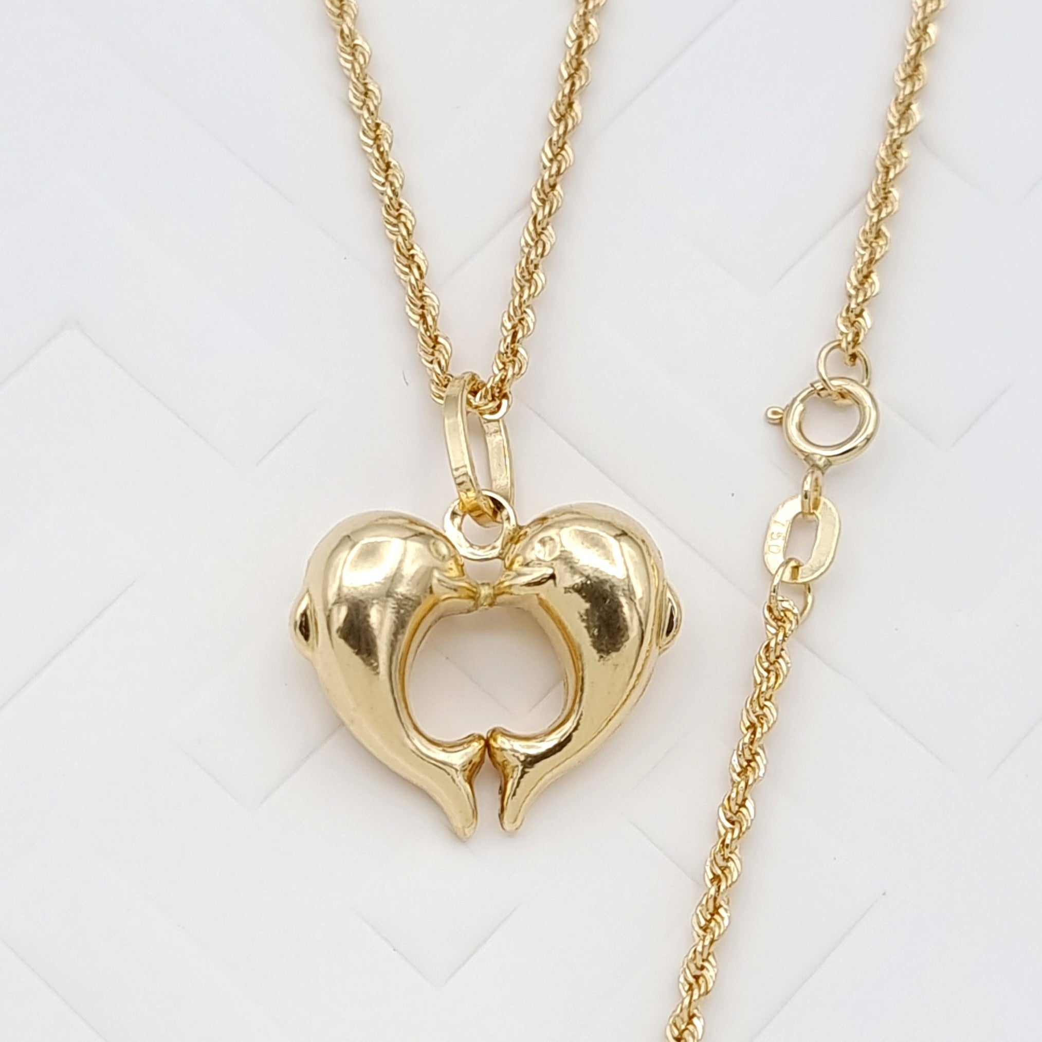 18K Pure Gold Double Dolphin Necklace