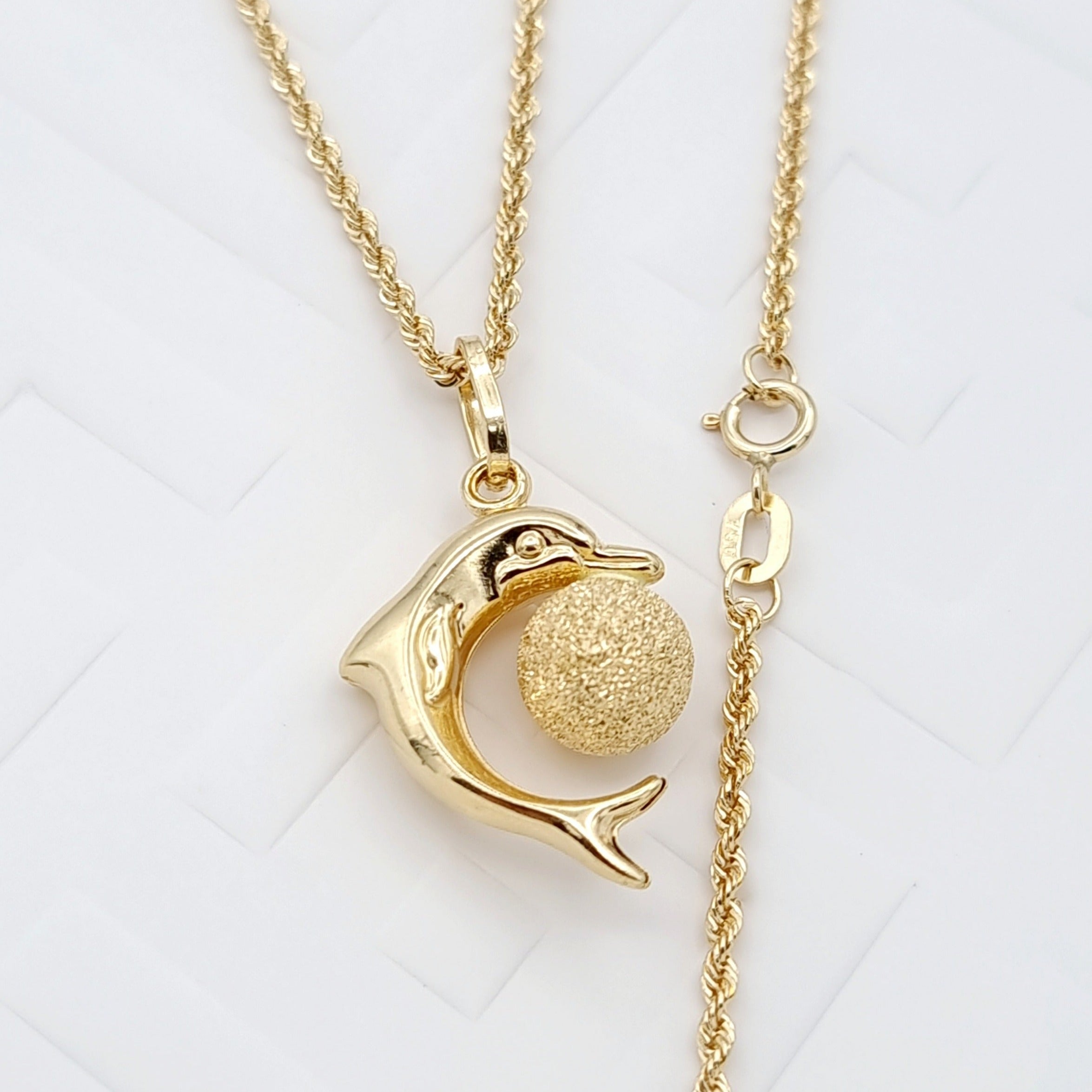 18K Pure Gold Dolphin Ball Necklace