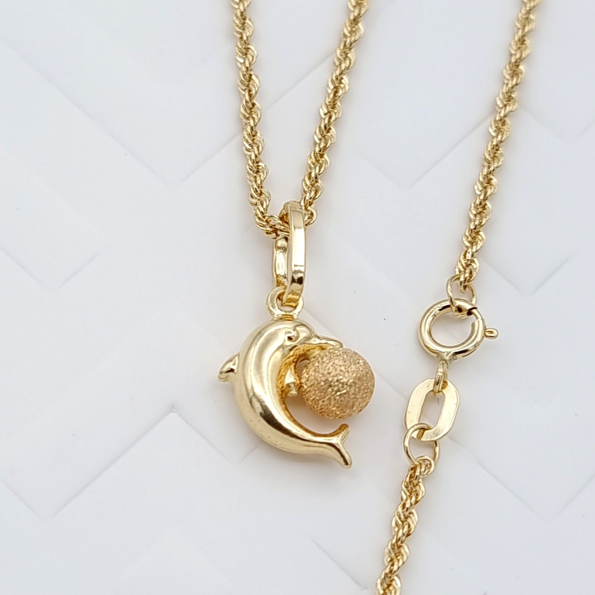 18K Pure Gold Dolphin Ball Necklace