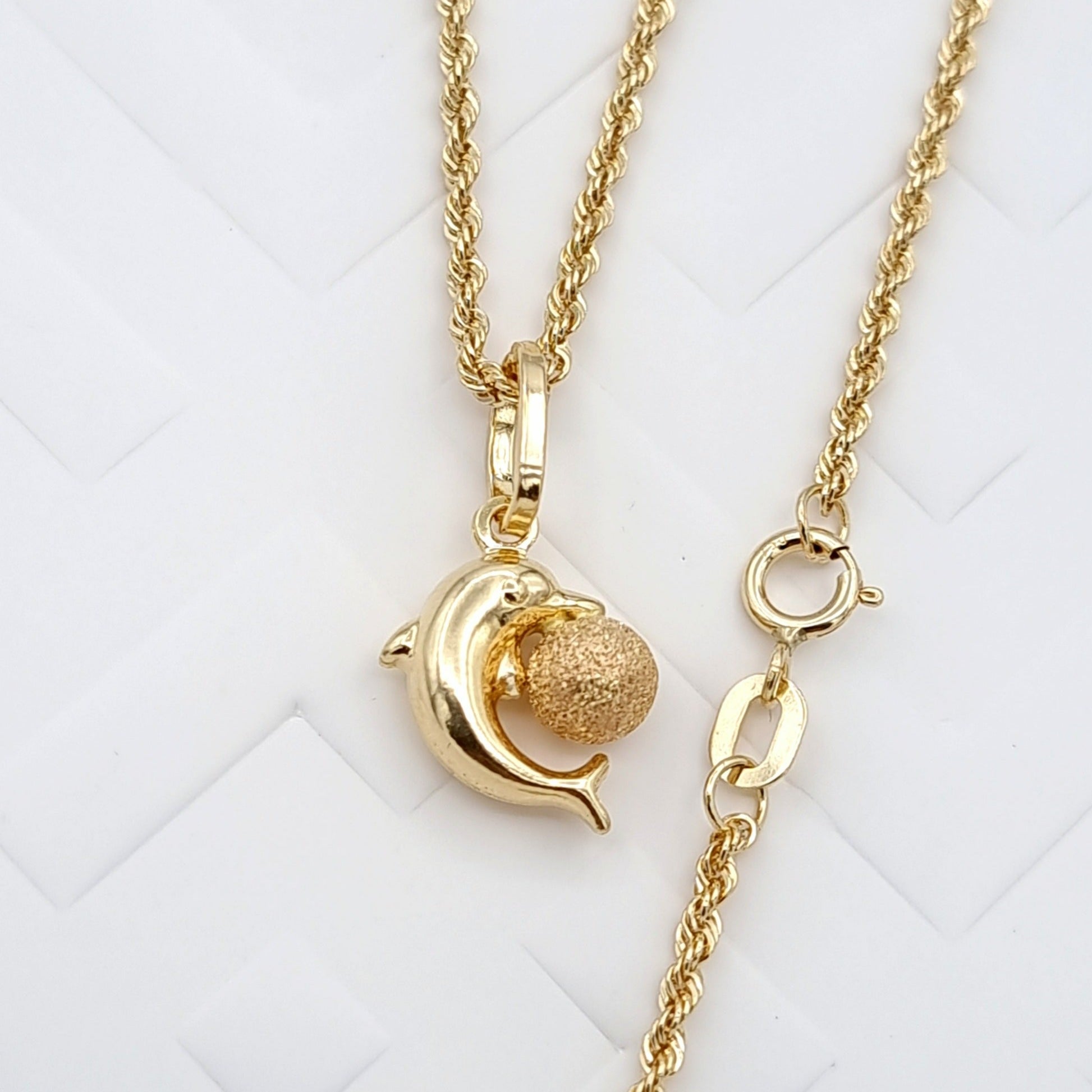 18K Pure Gold Dolphin Ball Necklace