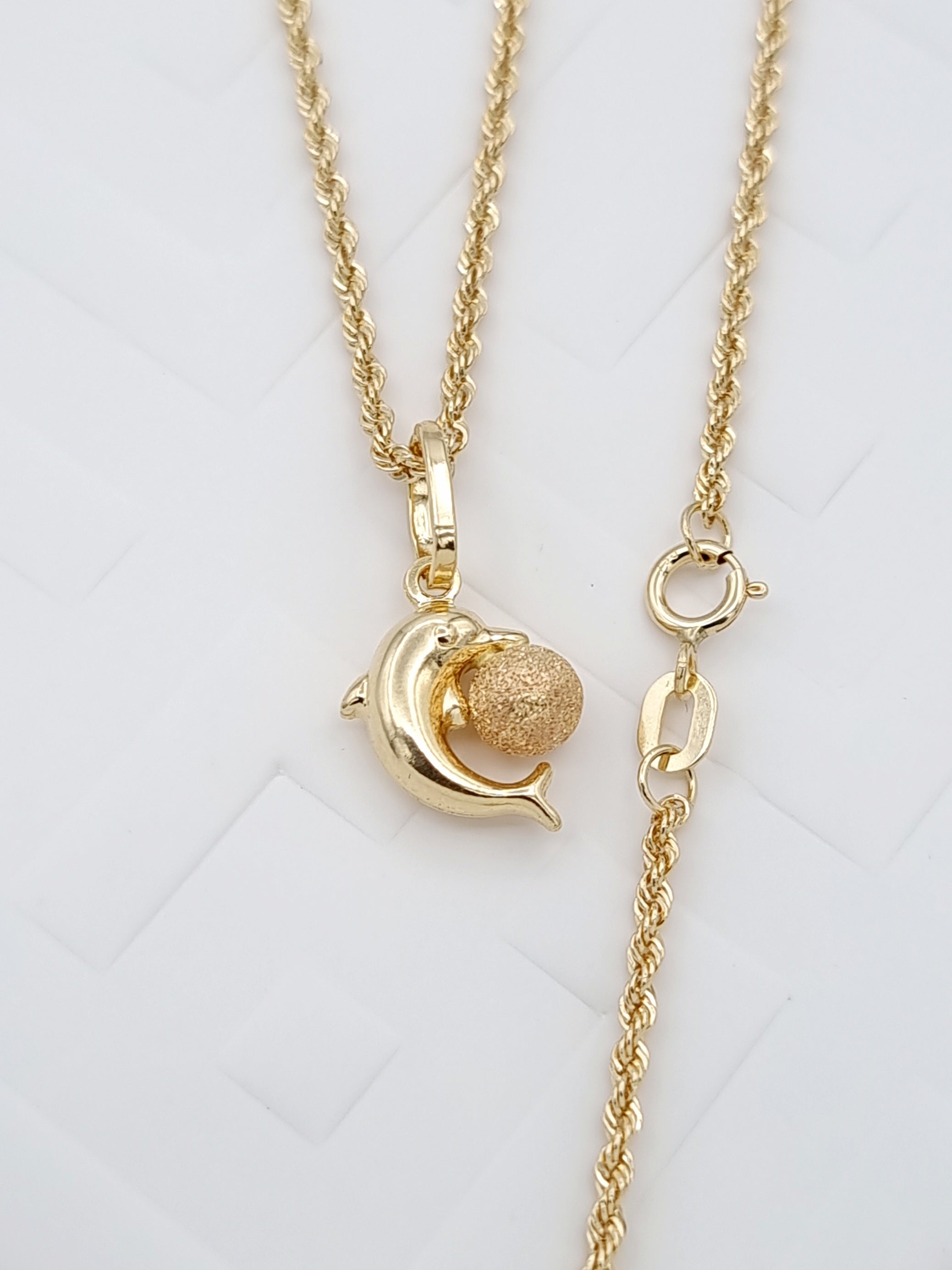 18K Pure Gold Dolphin Ball Necklace