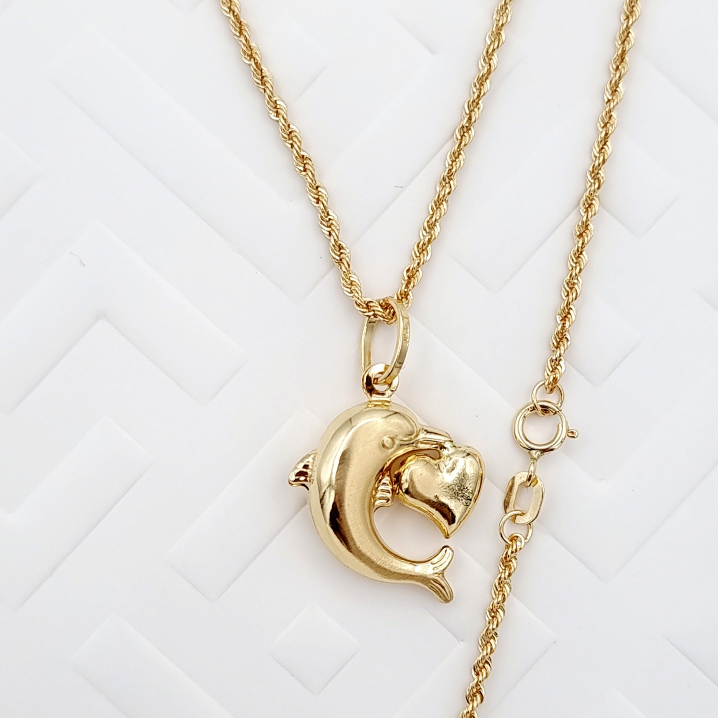 18K Pure Gold Heart Dolphin Necklace