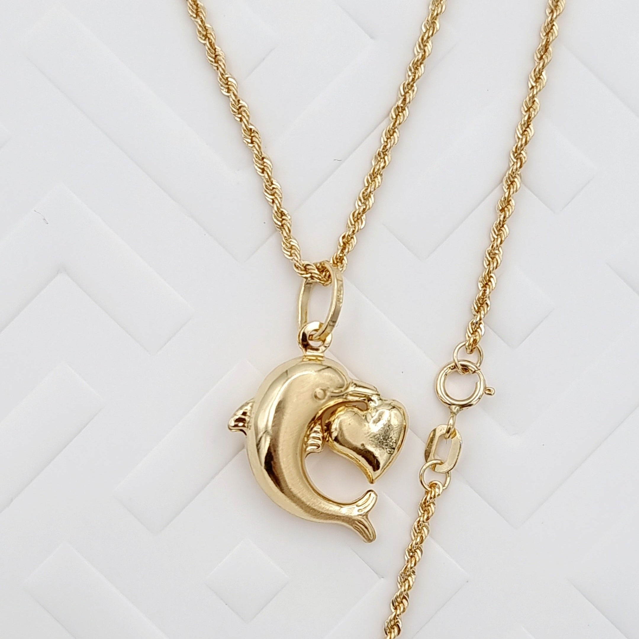 18K Pure Gold Heart Dolphin Necklace