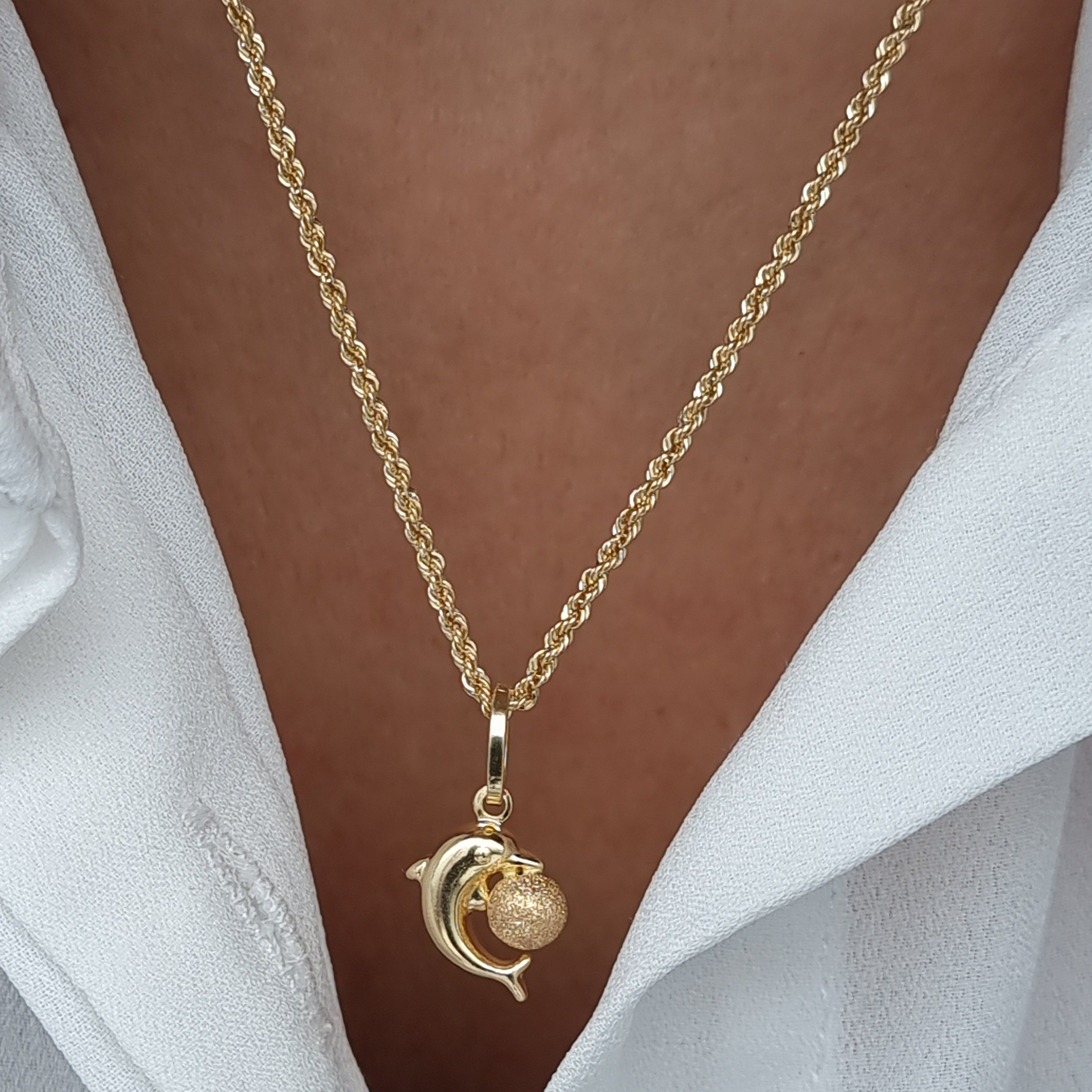 18K Pure Gold Dolphin Ball Necklace