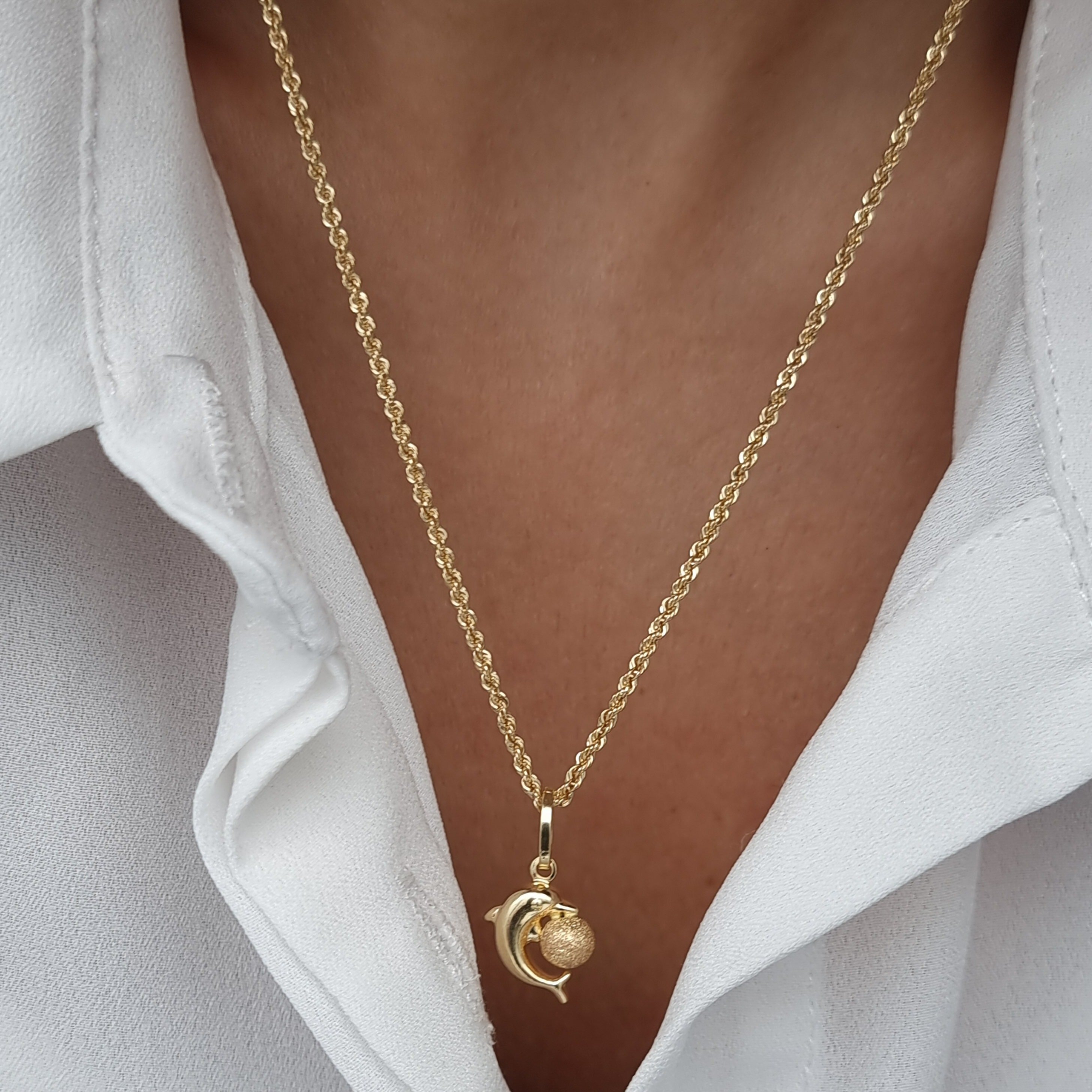 18K Pure Gold Dolphin Ball Necklace