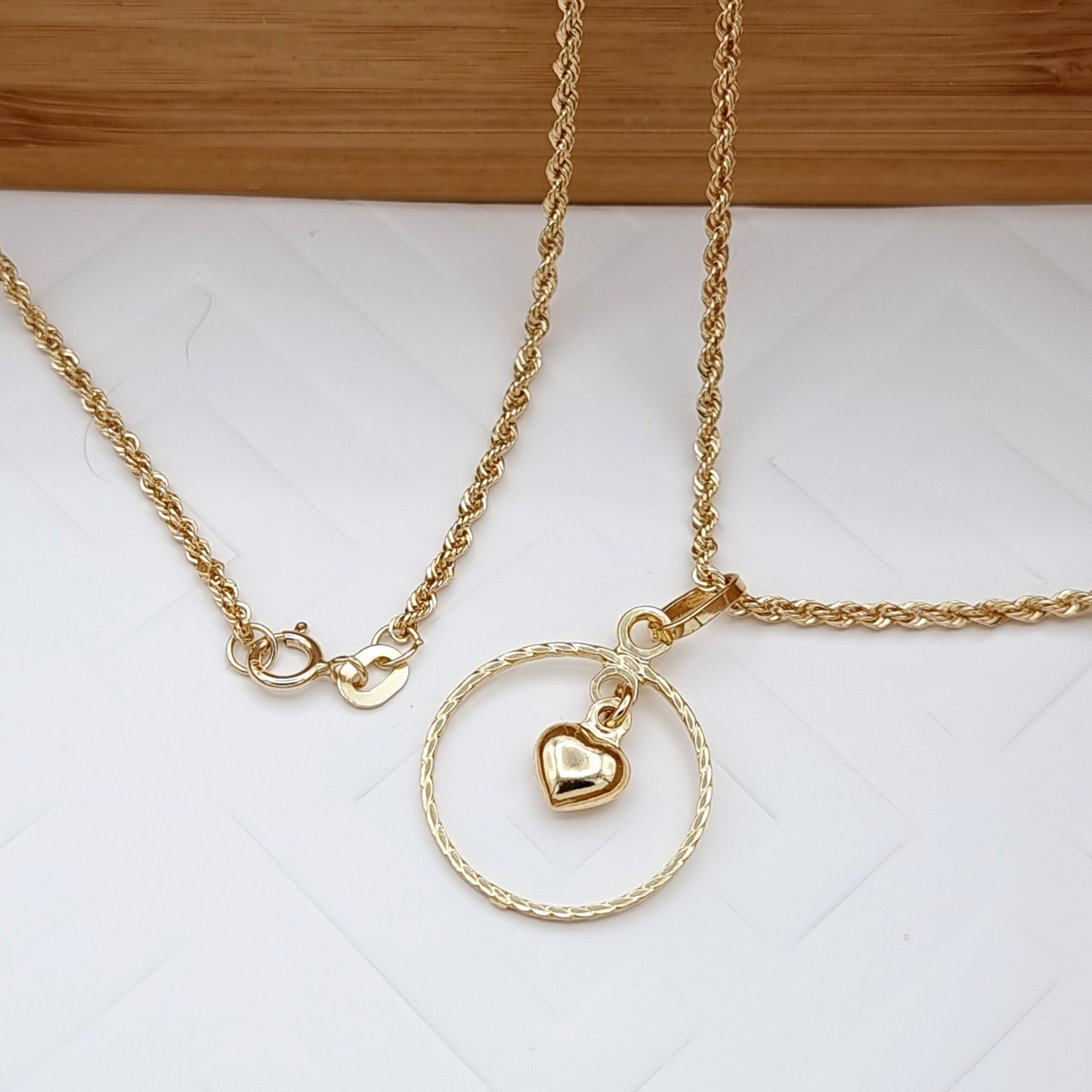 18K Pure Gold Round 3D Heart Necklace