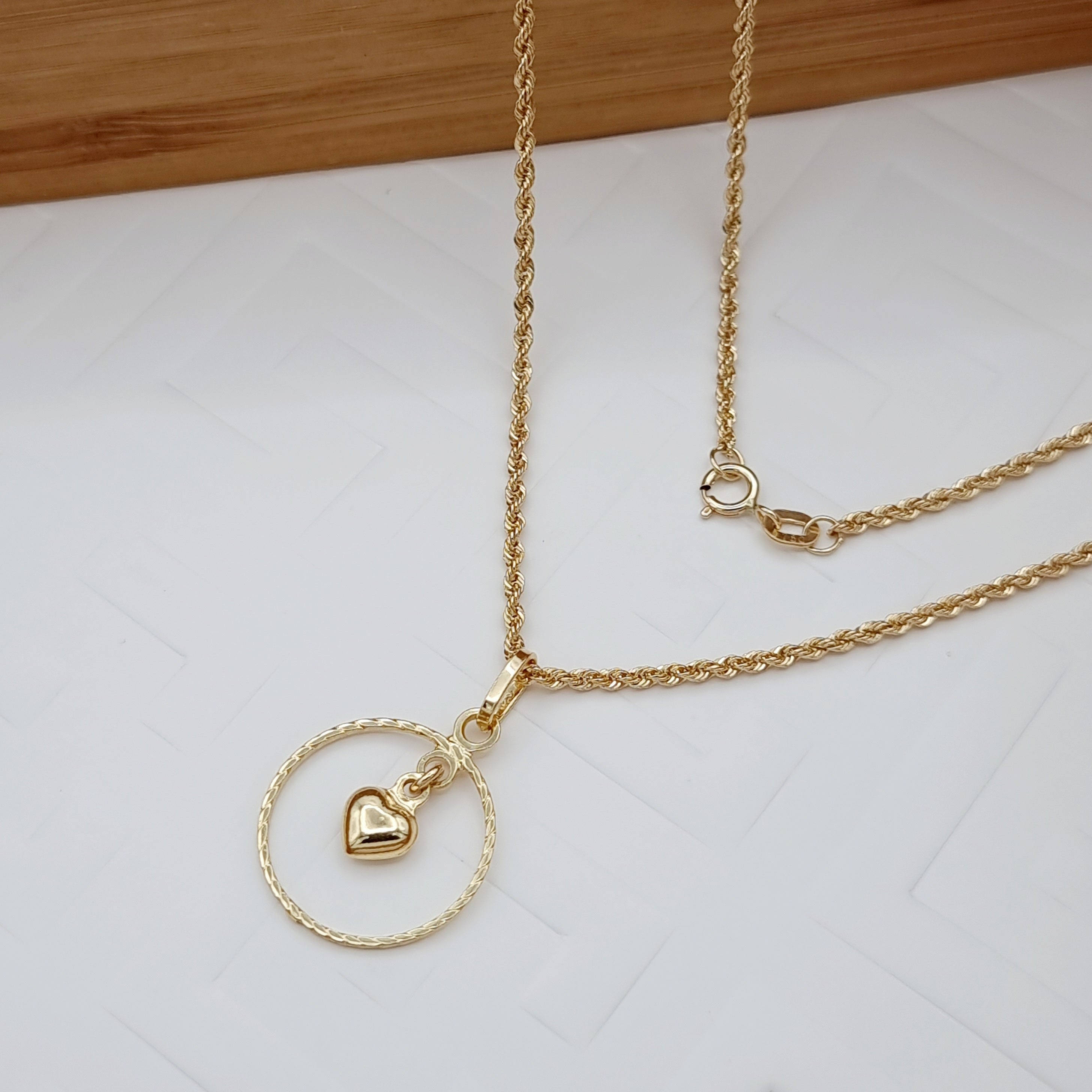 18K Pure Gold Round 3D Heart Necklace