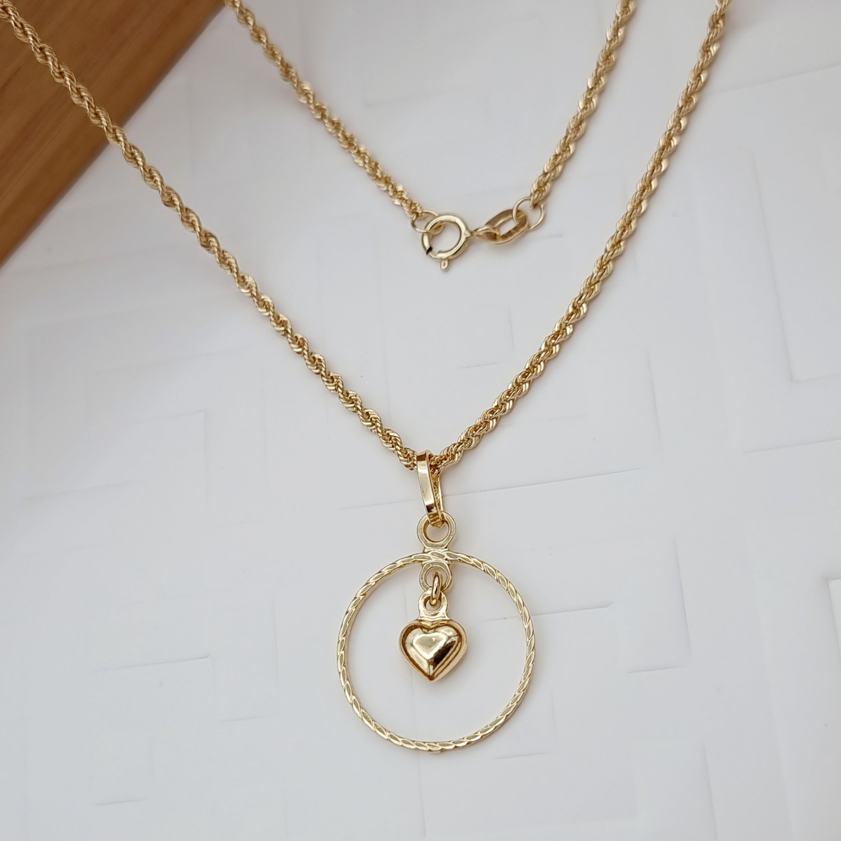 18K Pure Gold Round 3D Heart Necklace