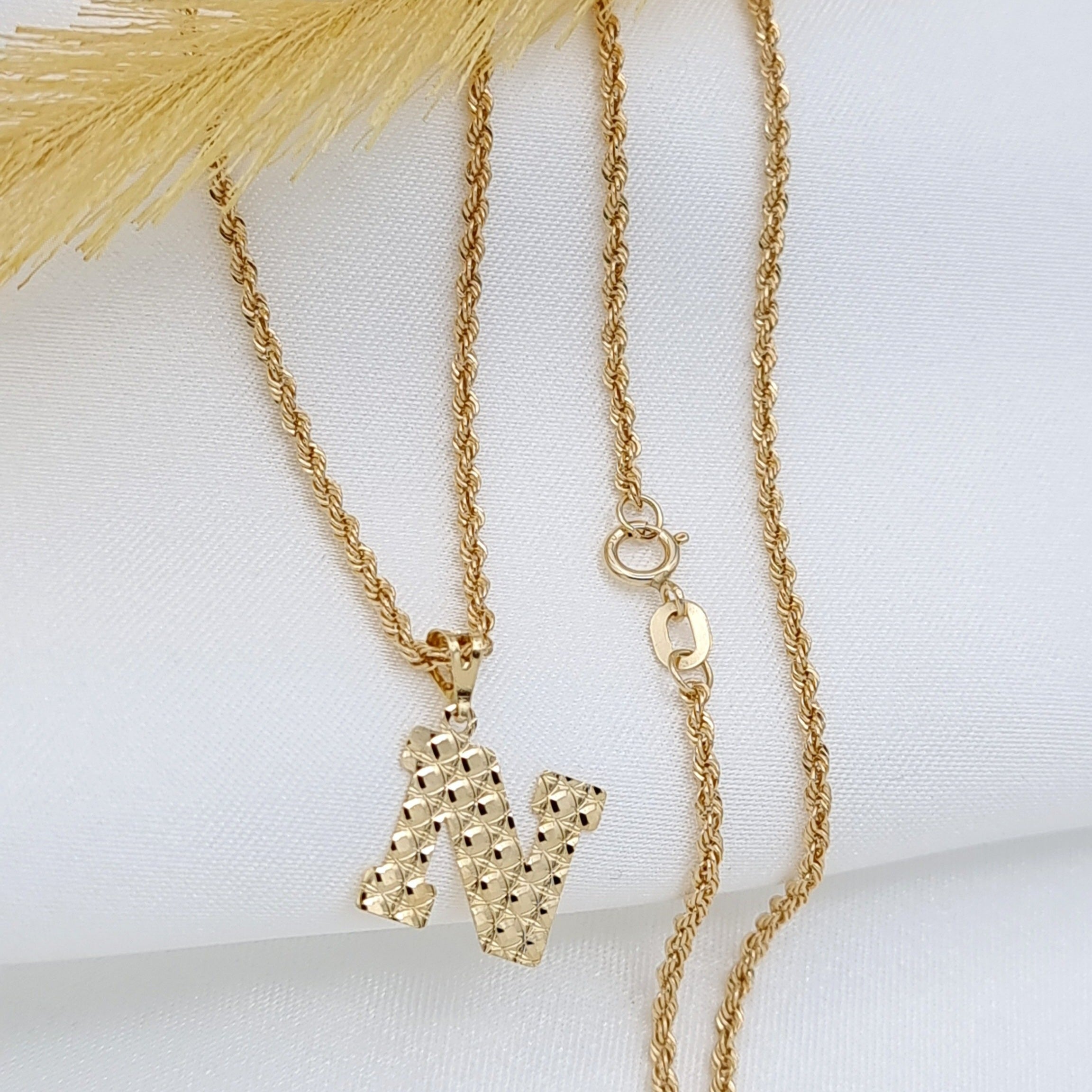 18K Pure Gold Letter N Necklace