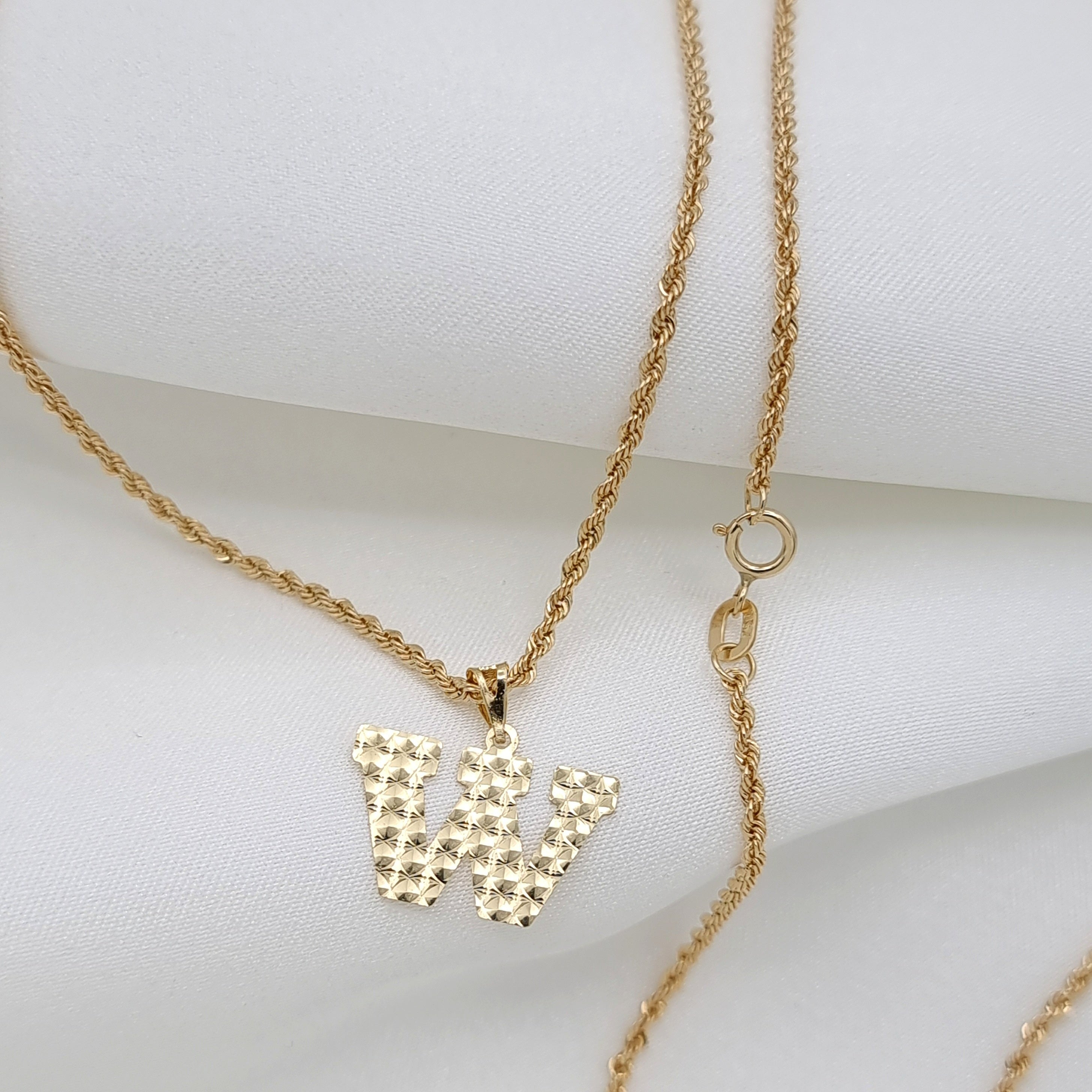 18K Pure Gold Letter W Necklace