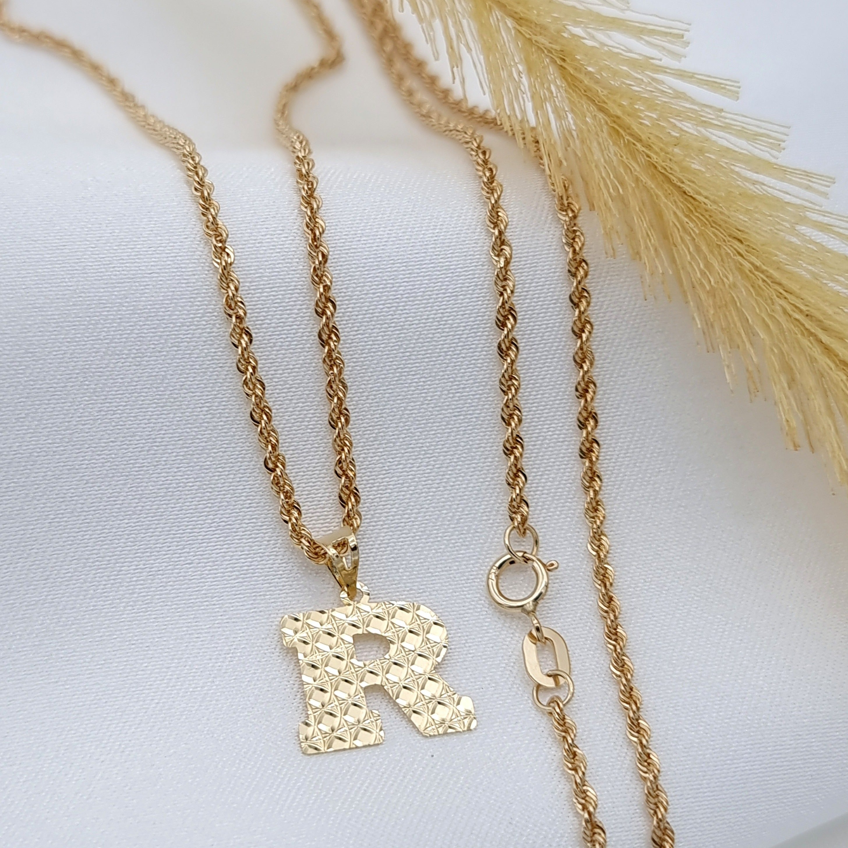 18K Pure Gold Letter R Necklace