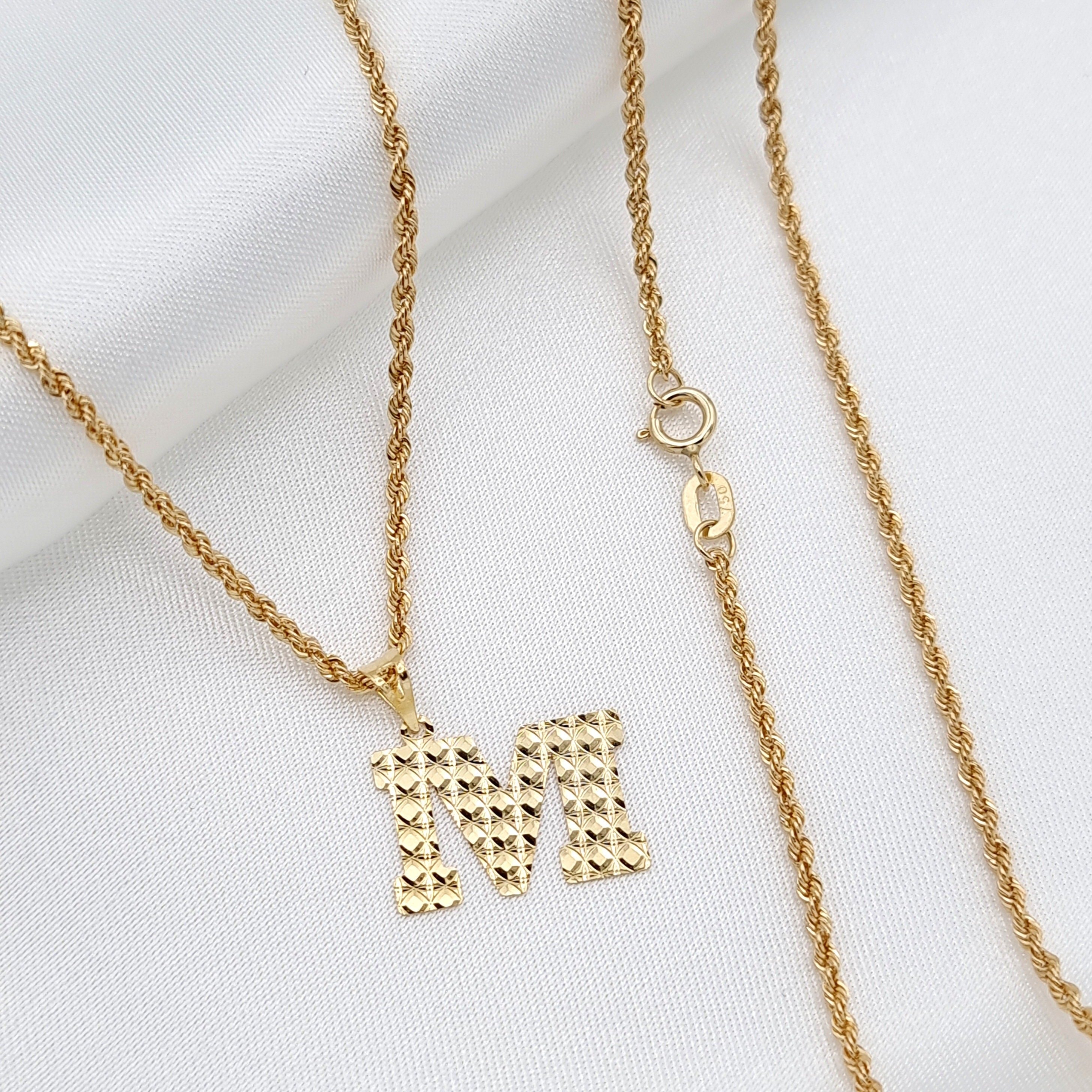 18K Pure Gold Letter M Necklace