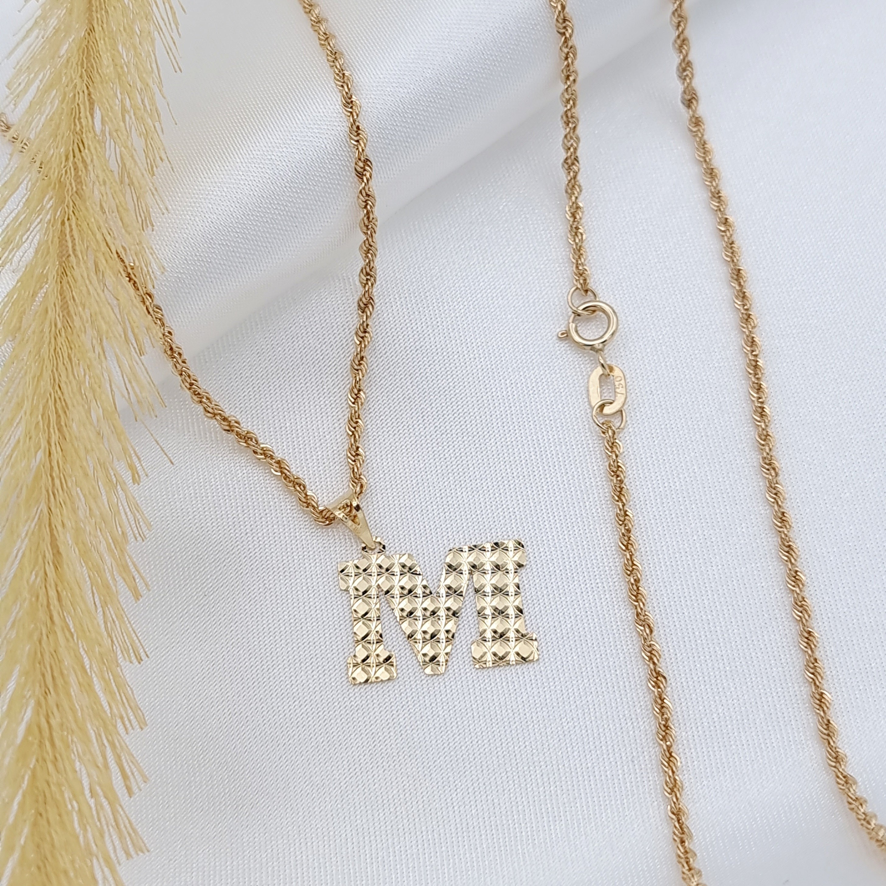 18K Pure Gold Letter M Necklace