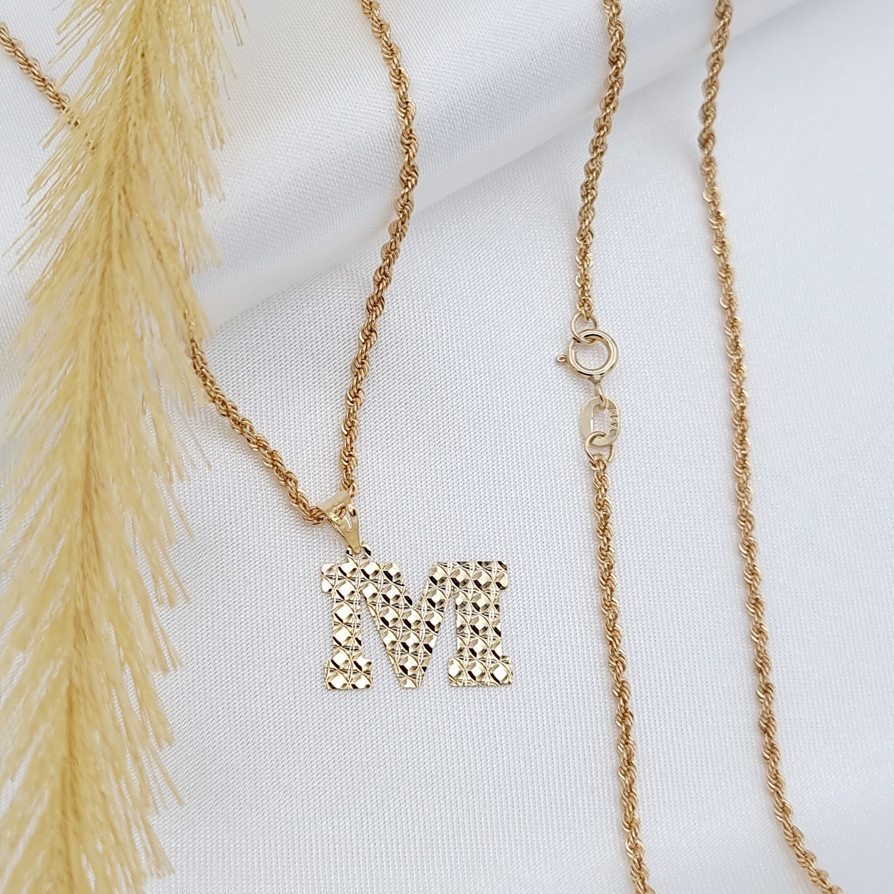 18K Pure Gold Letter M Necklace