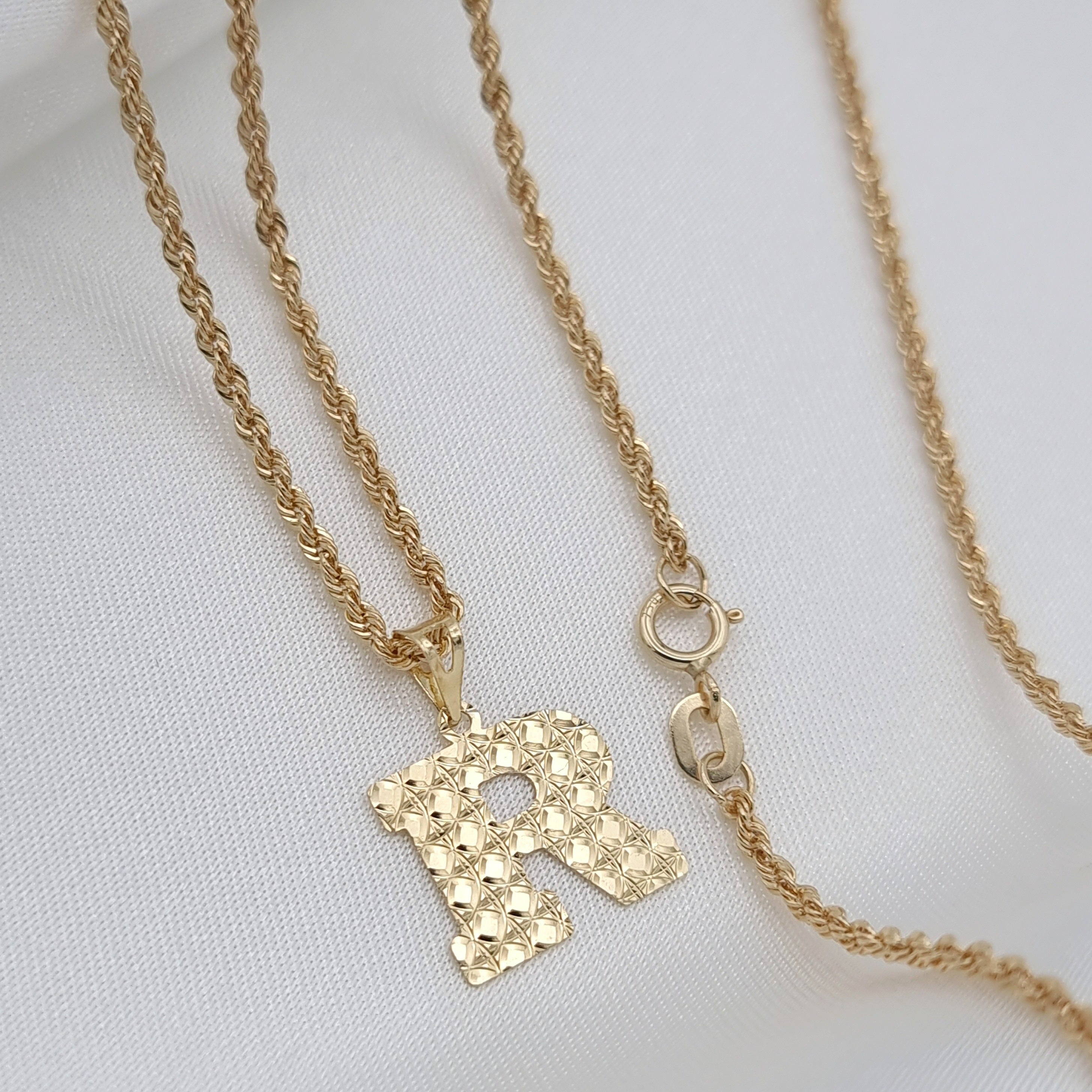 18K Pure Gold Letter R Necklace