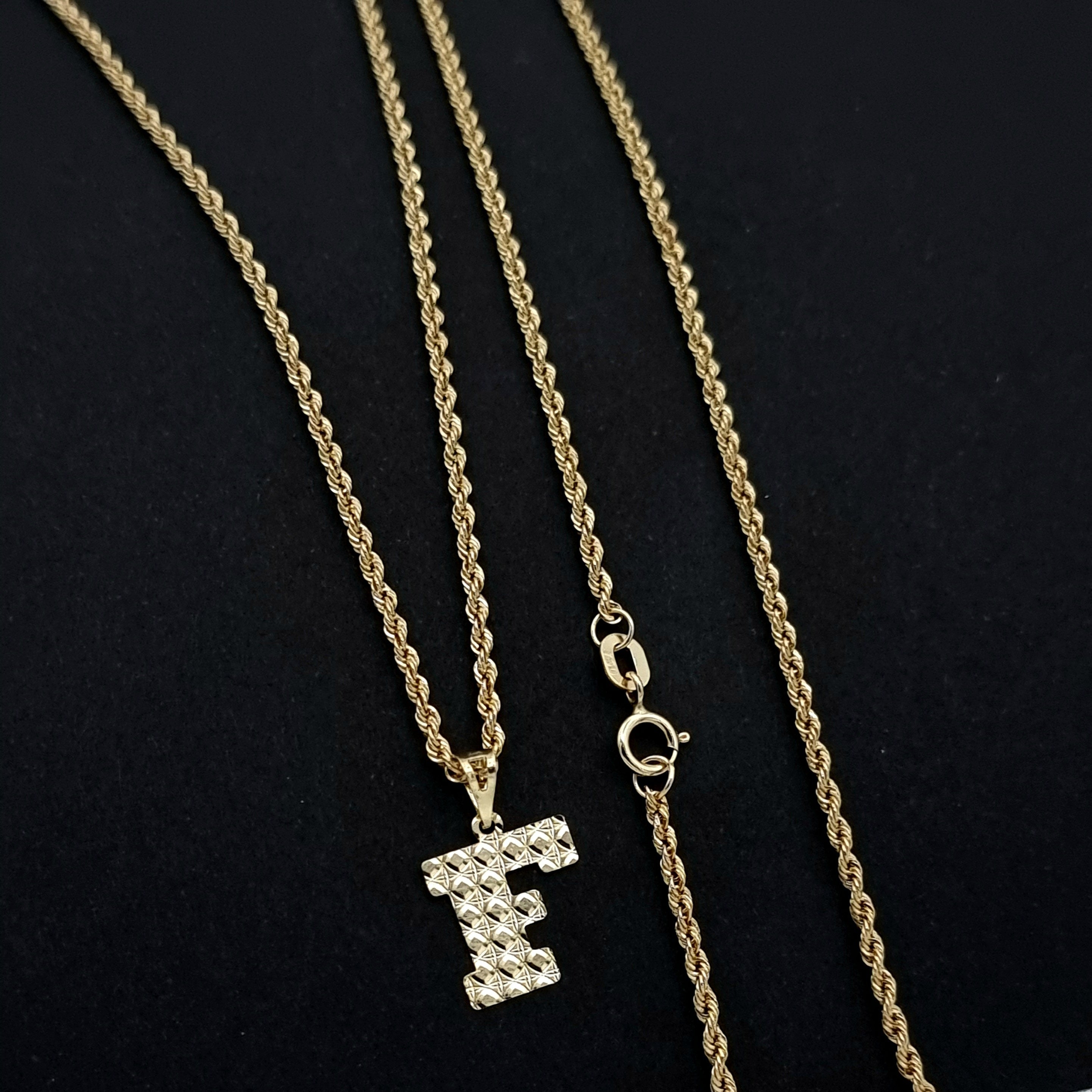 18K Pure Gold Letter F Necklace