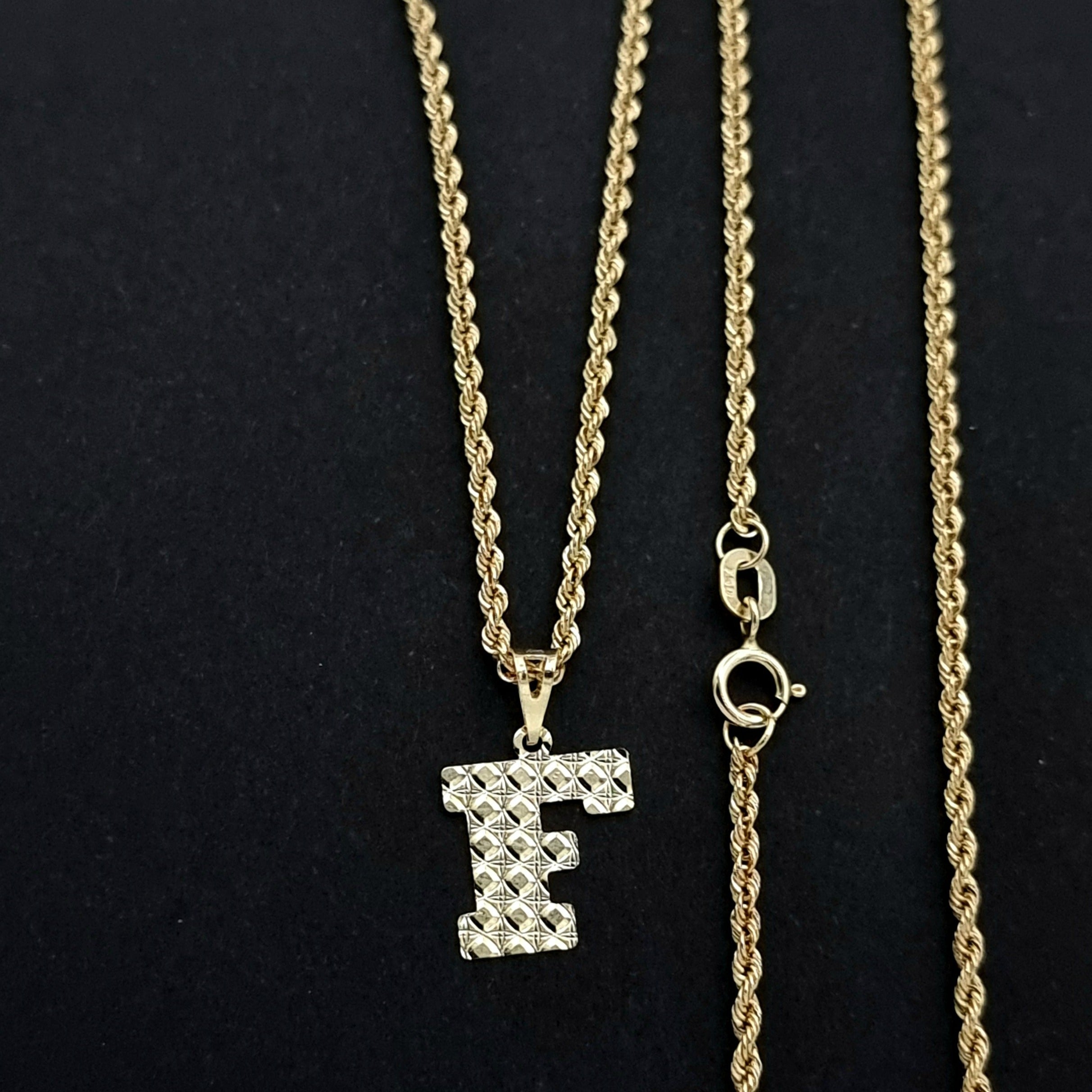 18K Pure Gold Letter F Necklace