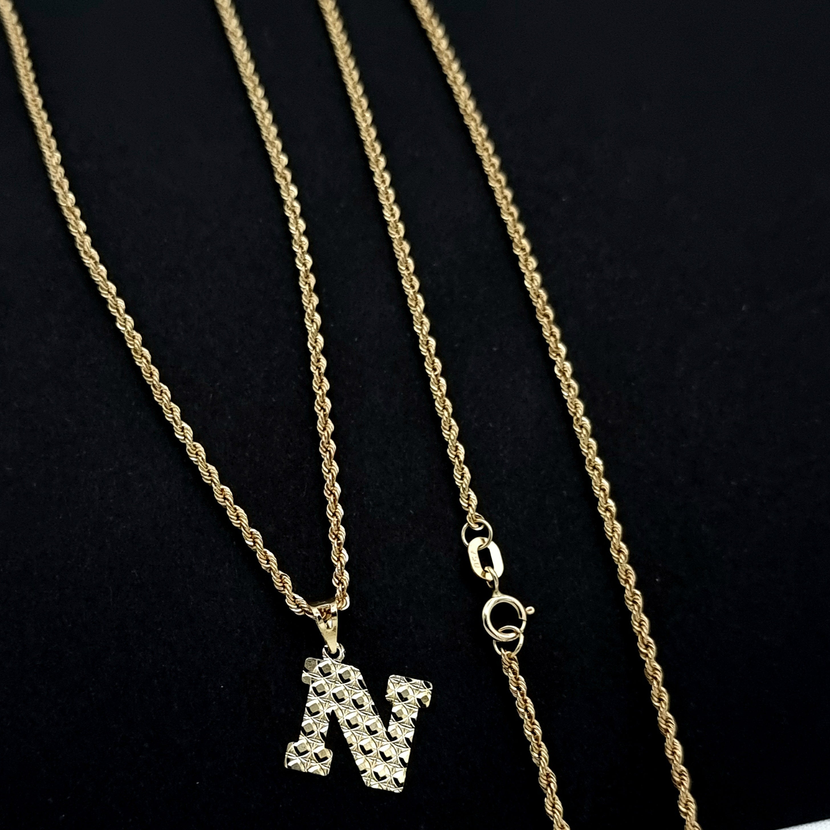 18K Pure Gold Letter N Necklace