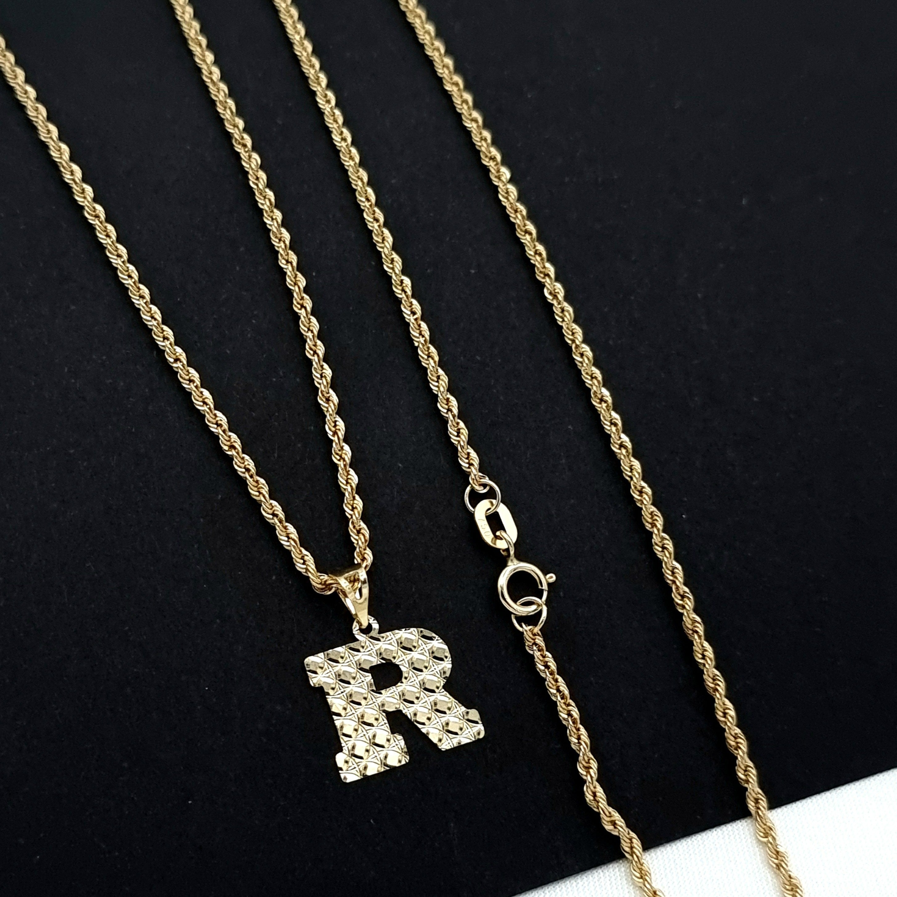 18K Pure Gold Letter R Necklace