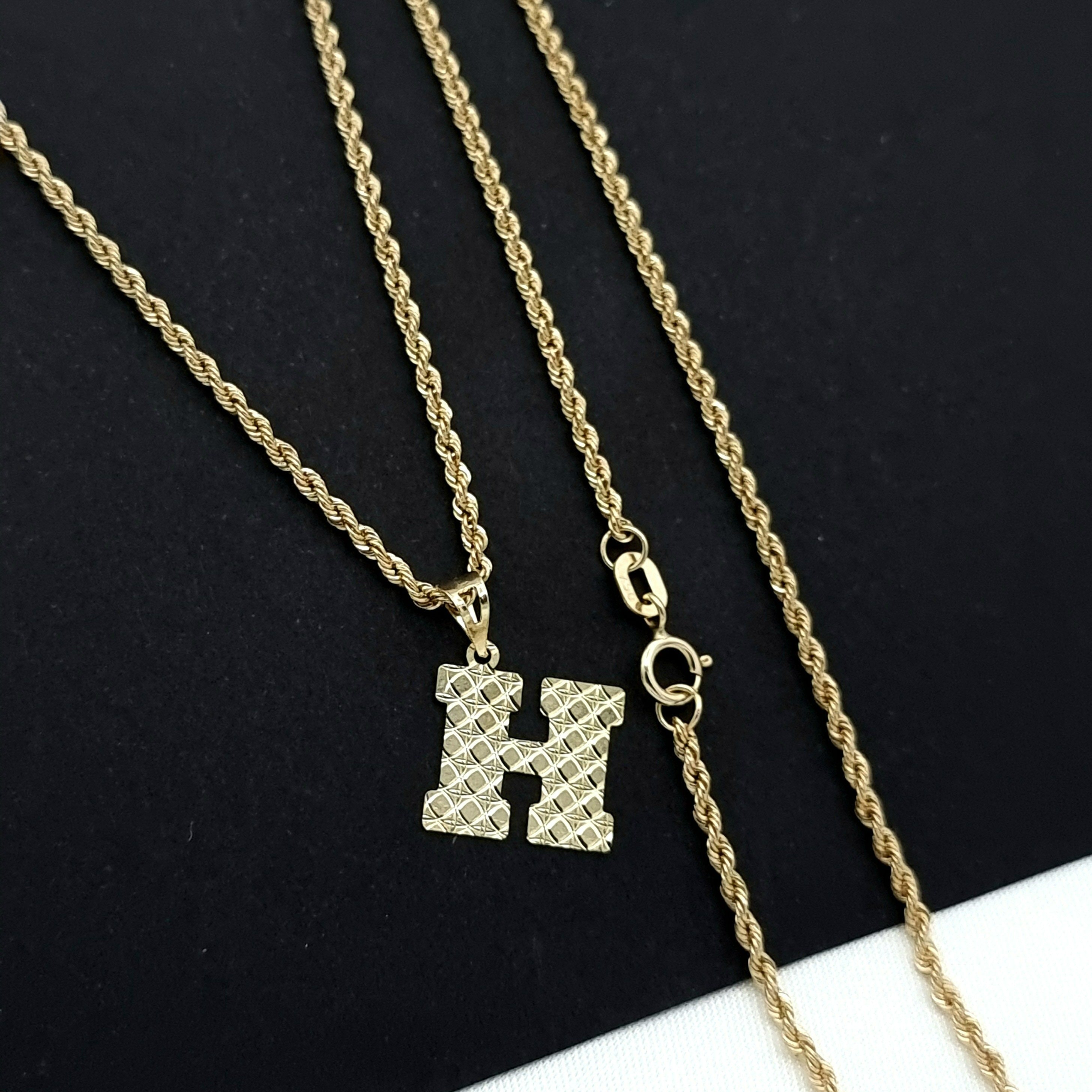 18K Pure Gold Letter H Necklace