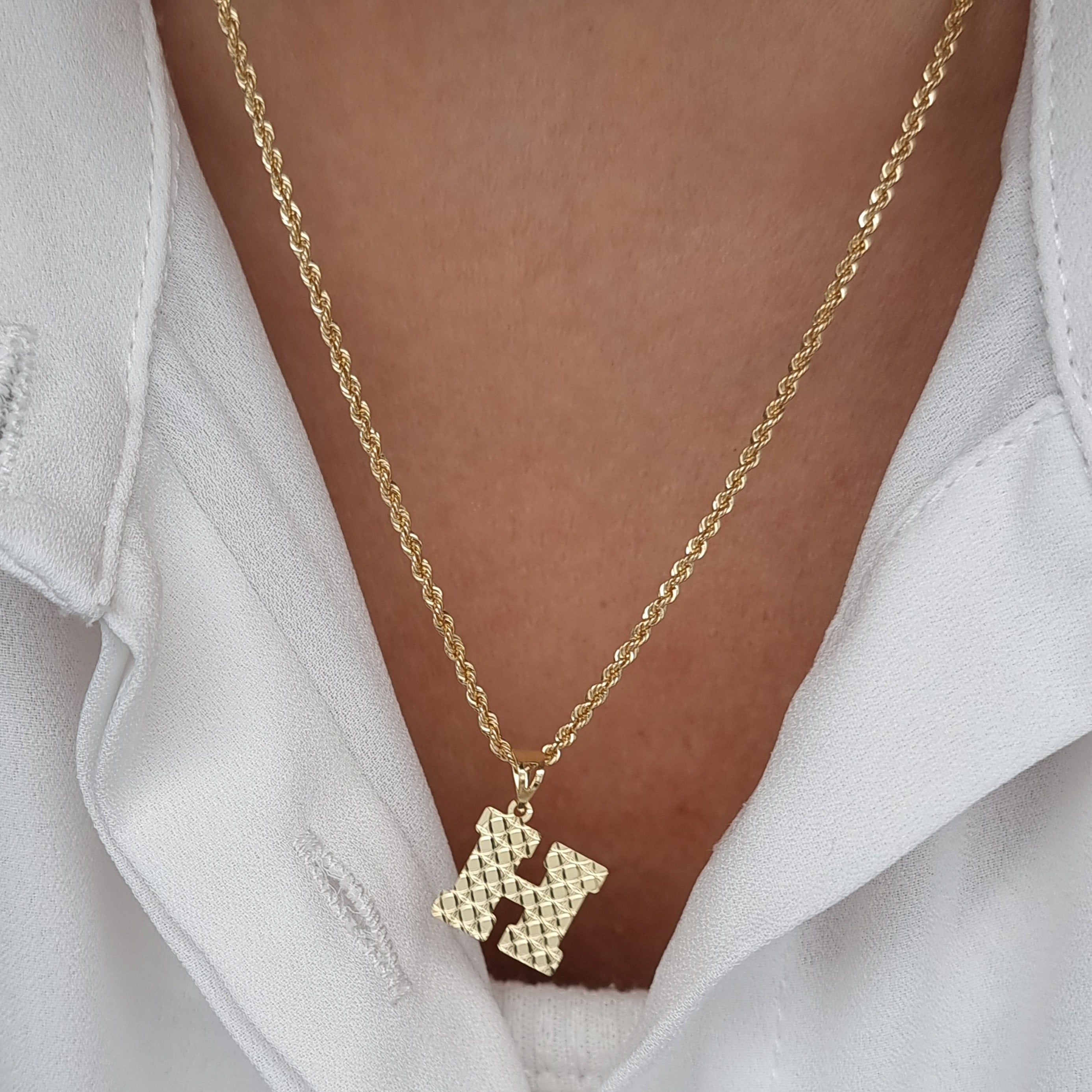 18K Pure Gold Letter H Necklace